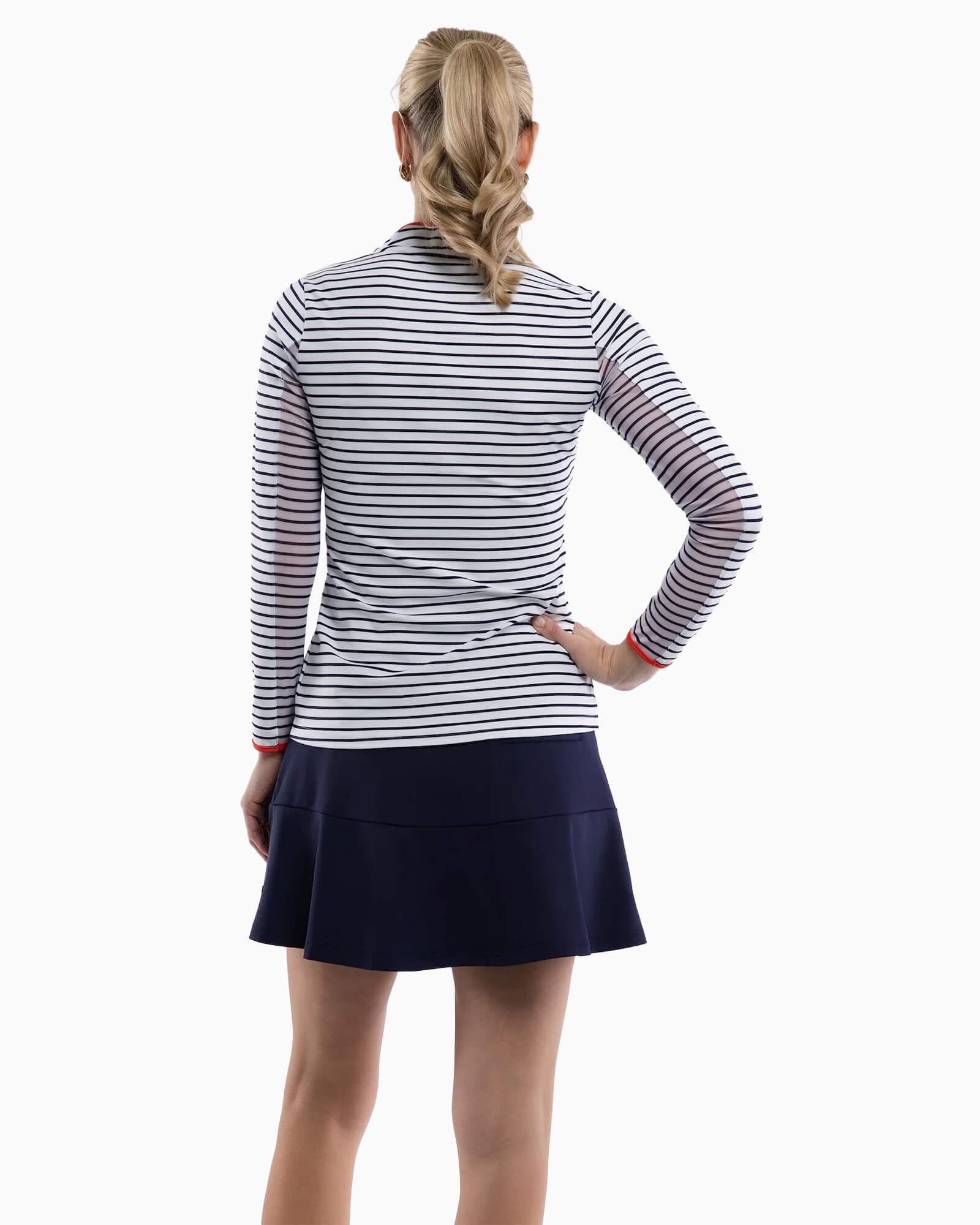 Carey Quarter Zip White Navy Stripe
