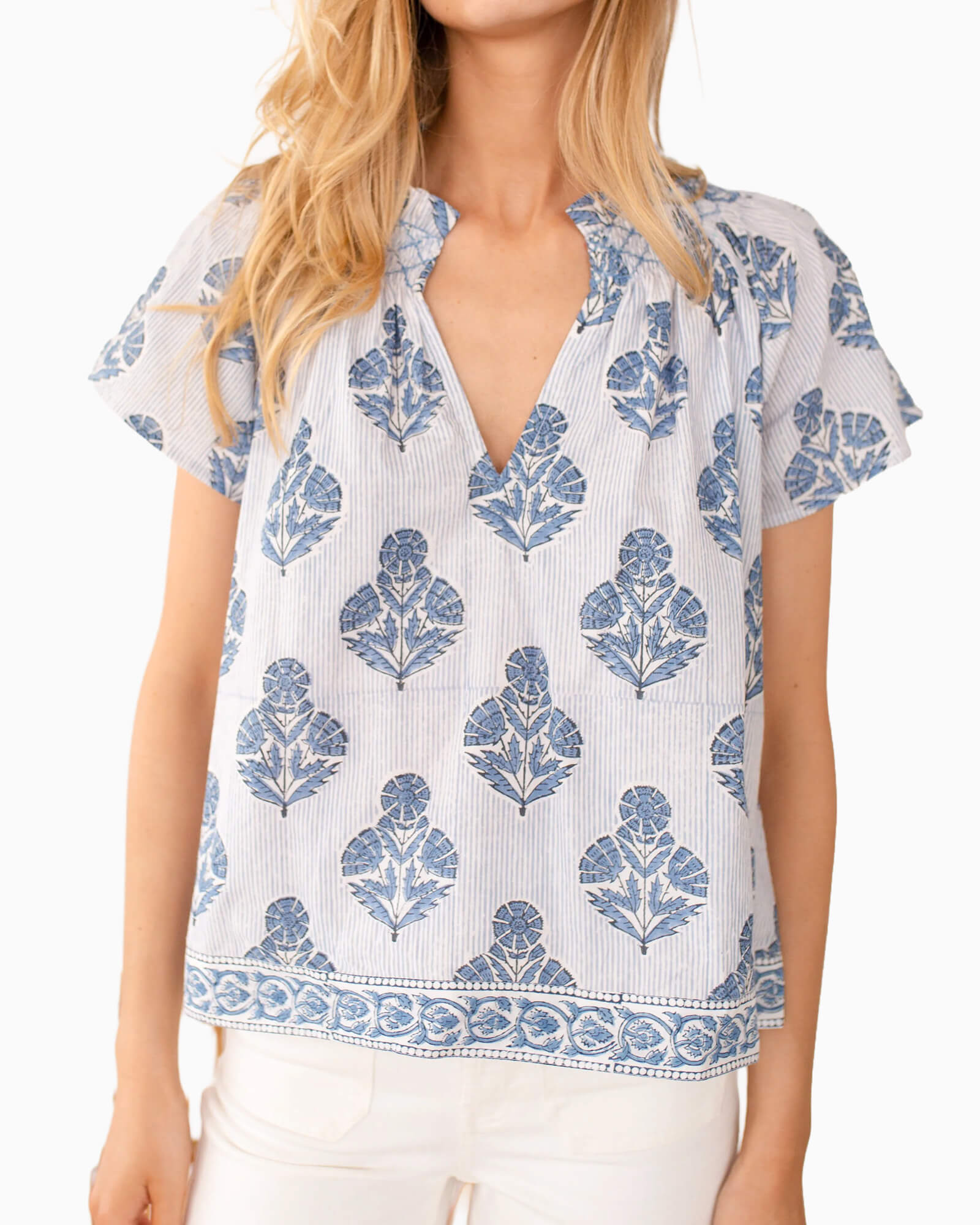 Cecelia Top Indigo Striped Hollyhock