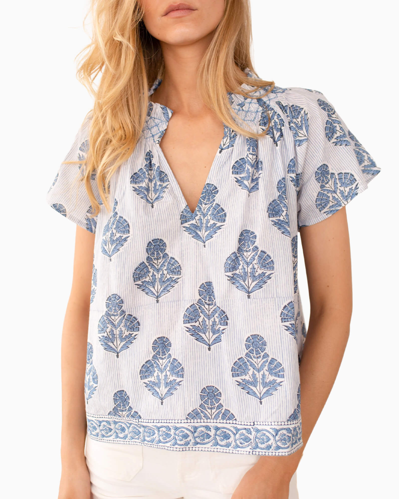 Cecelia Top Indigo Striped Hollyhock - Purple Poppy