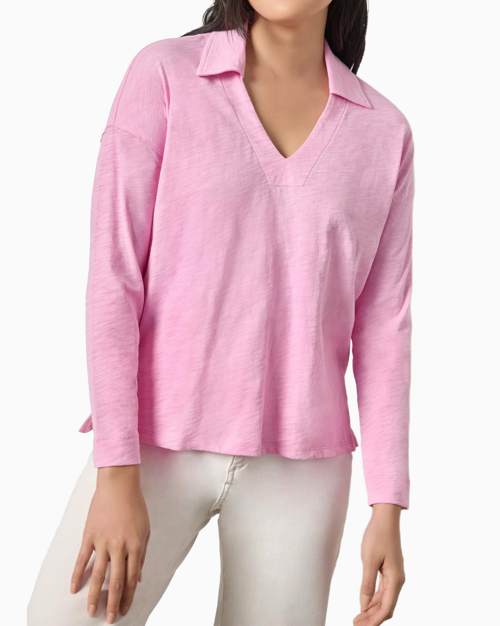 Easy Collared Split Neck Tee Taffy