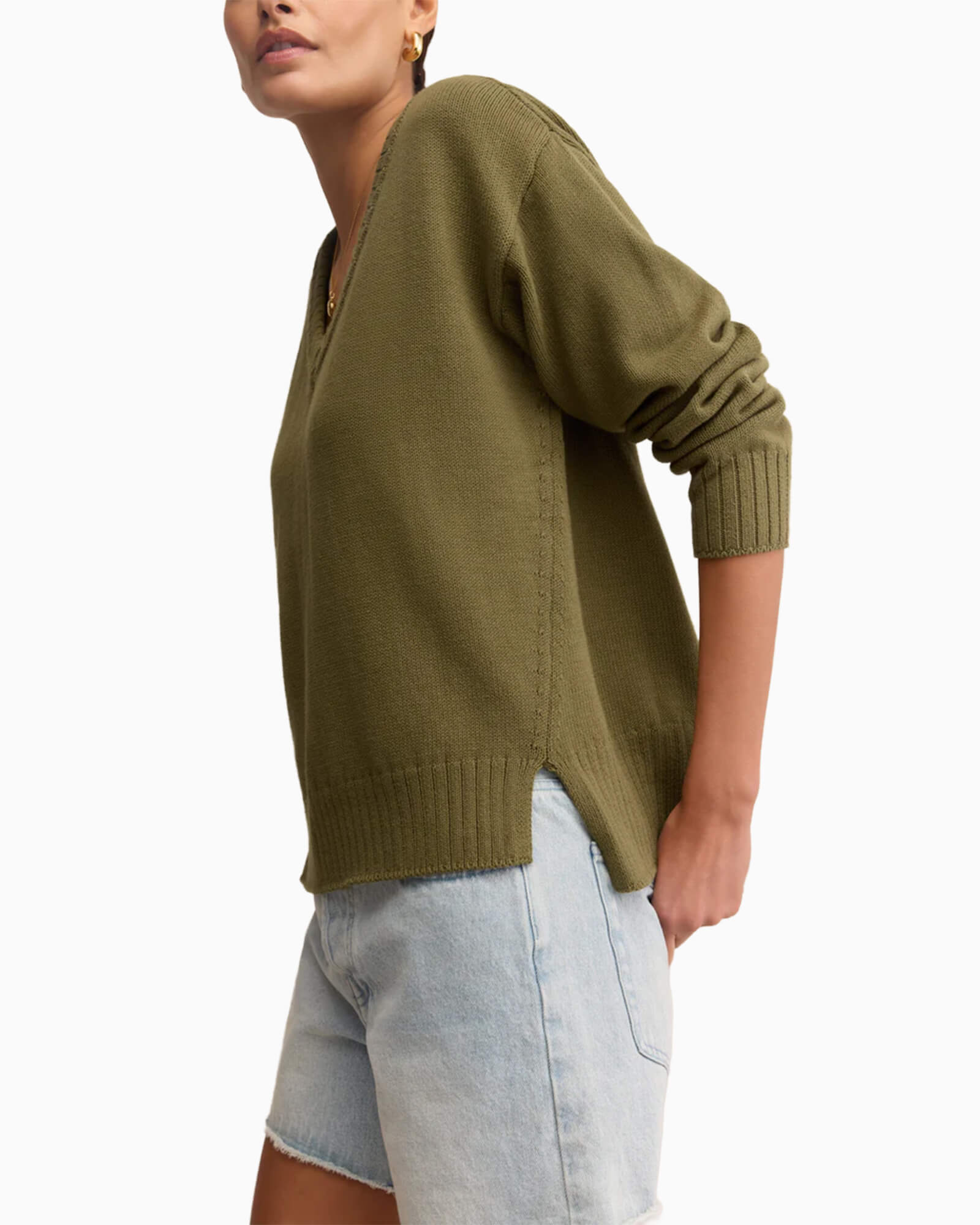 All Around Cotton V-Neck Sweater Fern