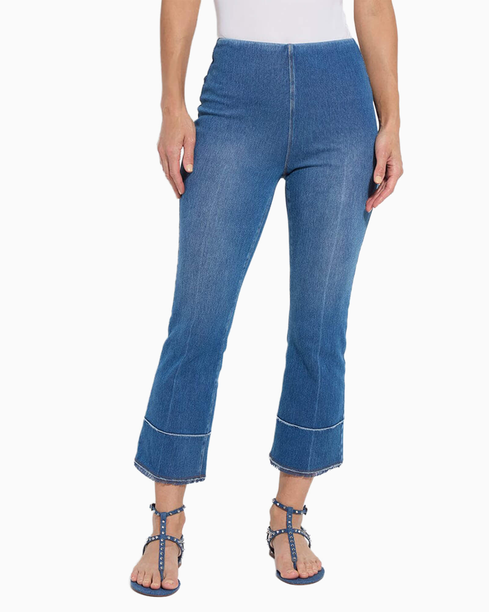 Dara Seamed Hem Crop Denim Mid Wash