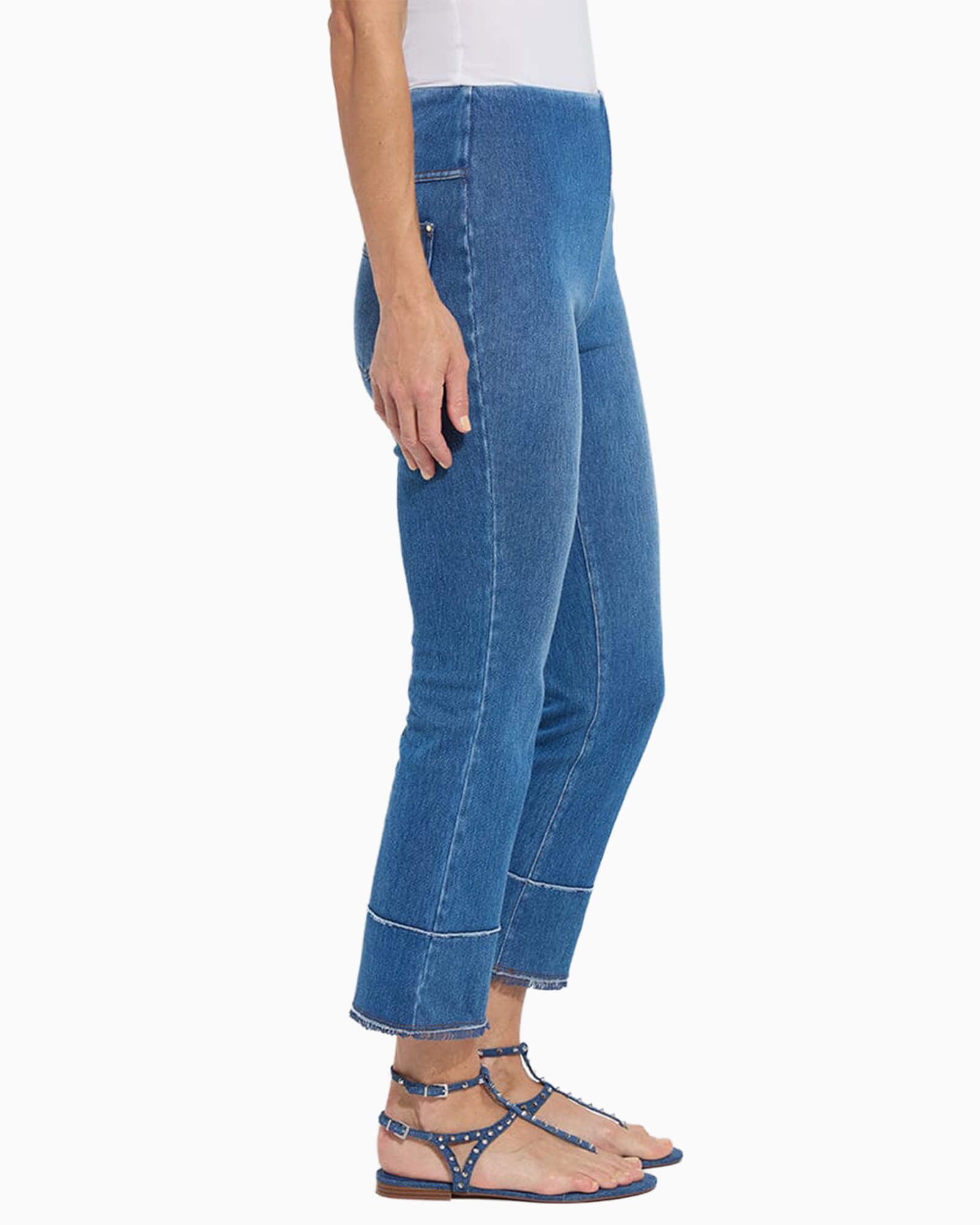 Dara Seamed Hem Crop Denim Mid Wash