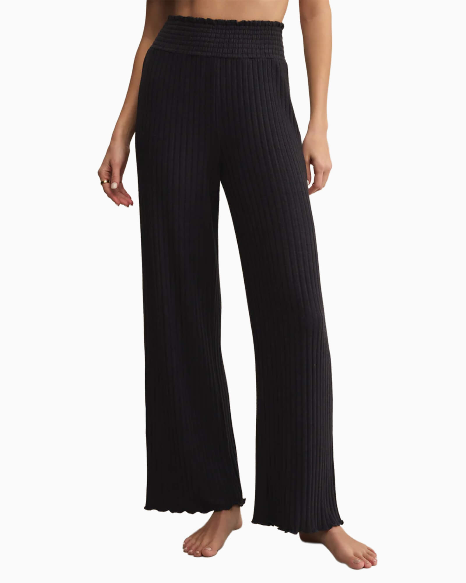 Dawn Smocked Rib Pant Black