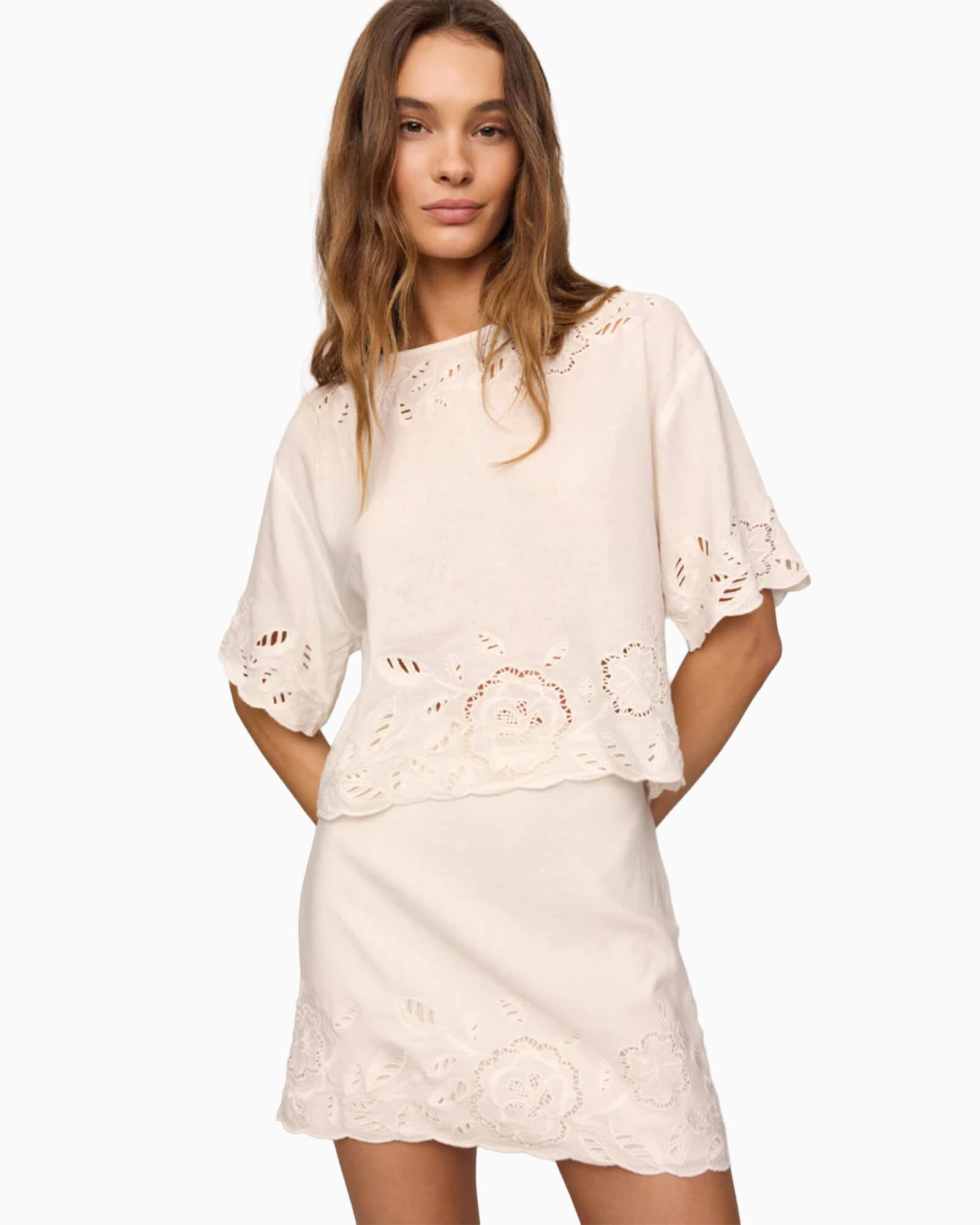 Daya Embroidered Linen Mini Skirt