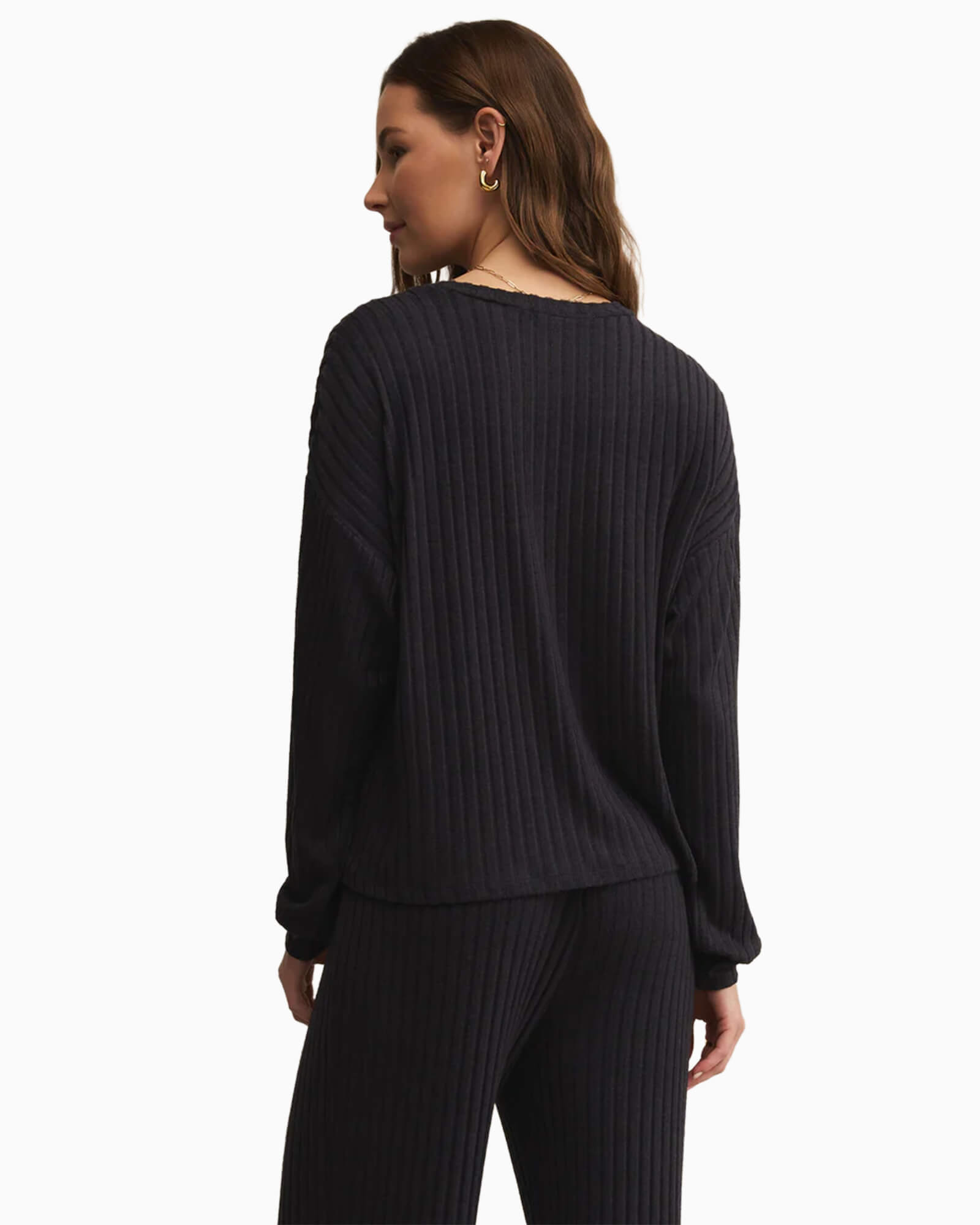 Daydream Rib Long Sleeve Top Black