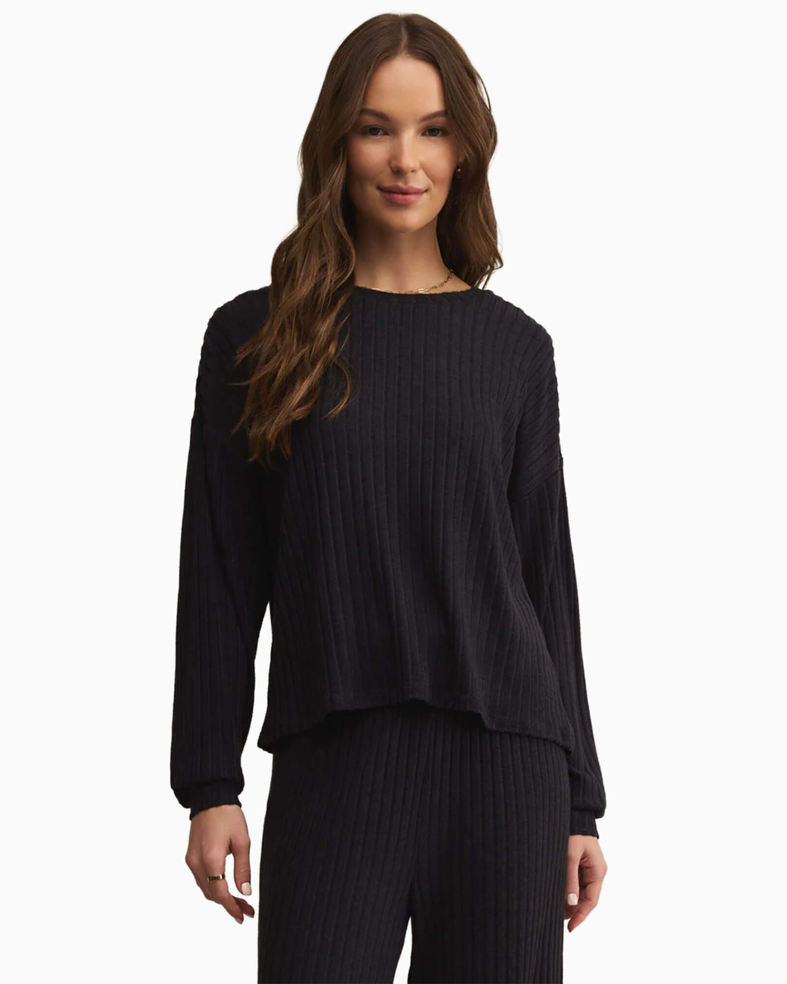 Daydream Rib Long Sleeve Top Black
