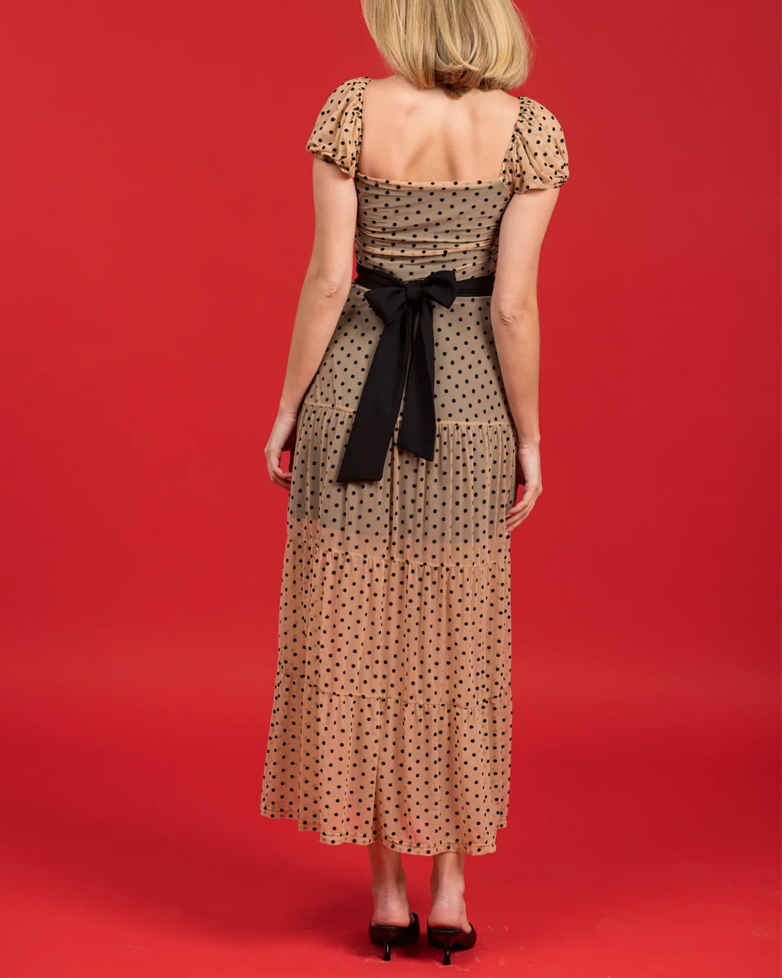 The Delphine Dress Nude/Black Dot