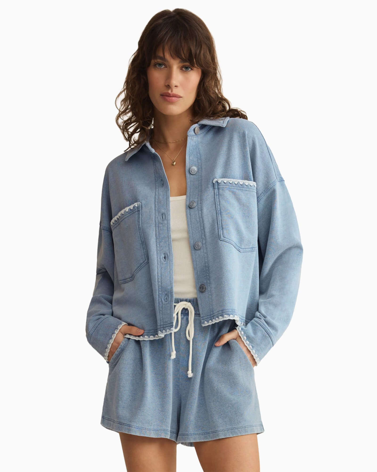 All Day Knit Denim Crop Whipstitch Jacket