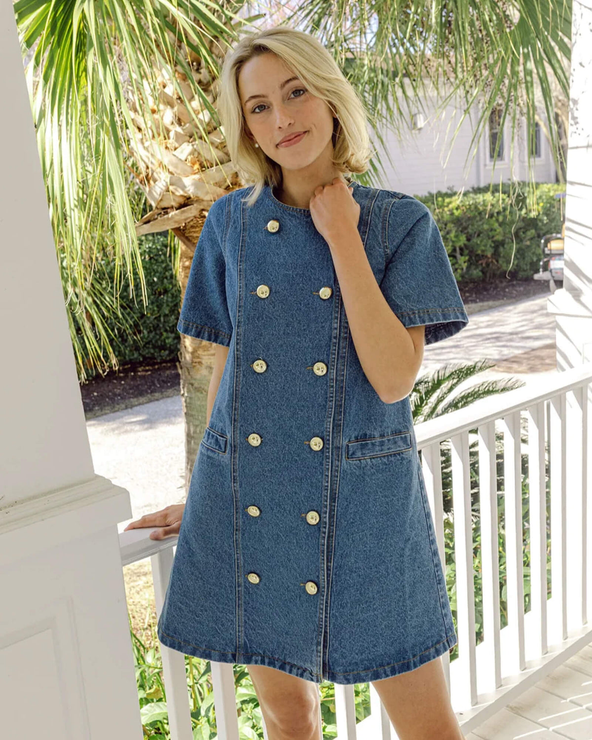 Denim Short Sleeve Button Front Dress