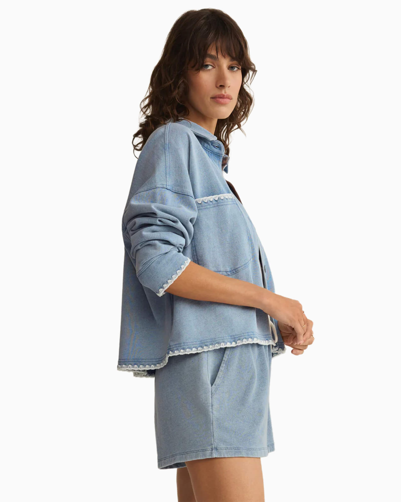 All Day Knit Denim Crop Whipstitch Jacket