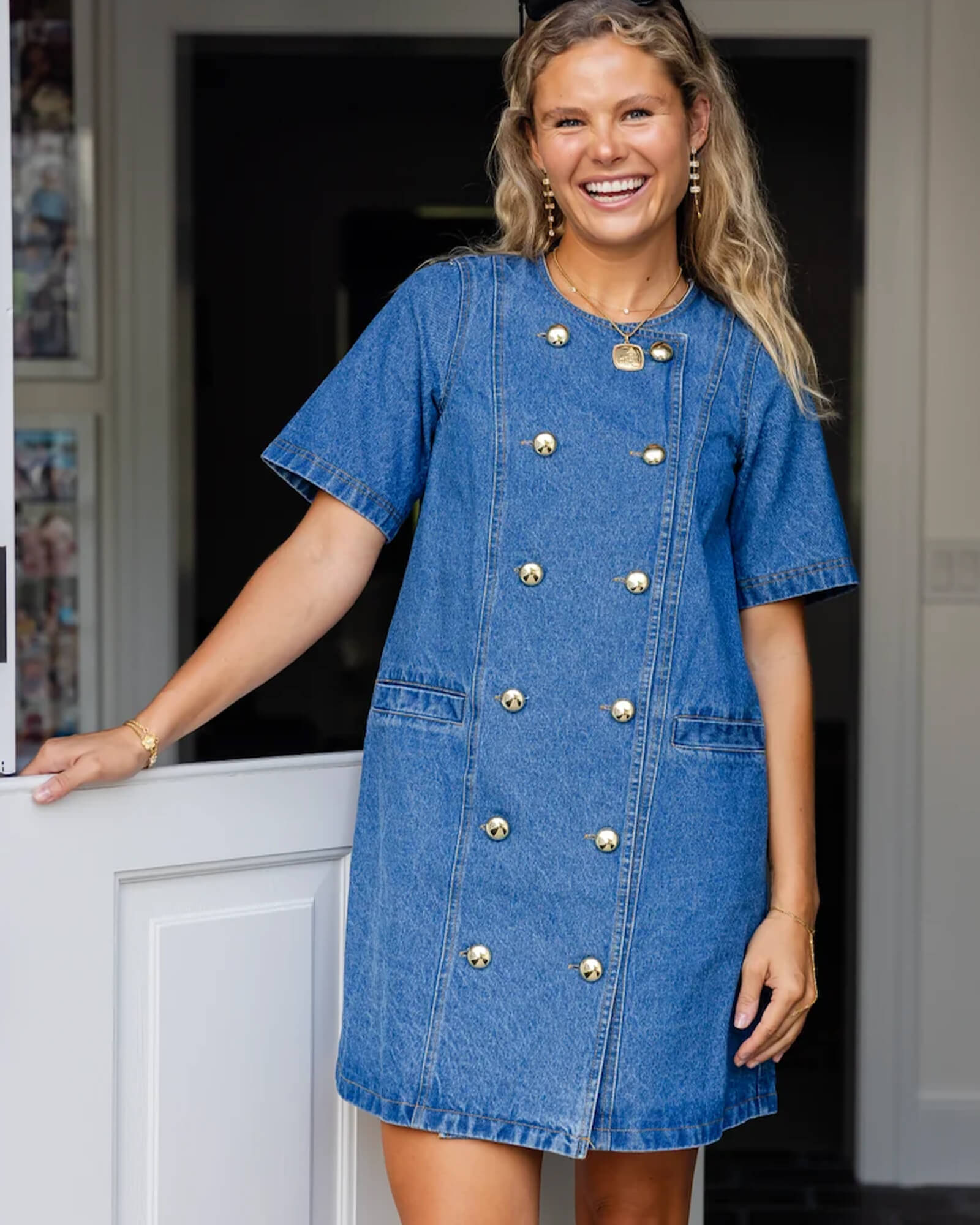 Denim Short Sleeve Button Front Dress