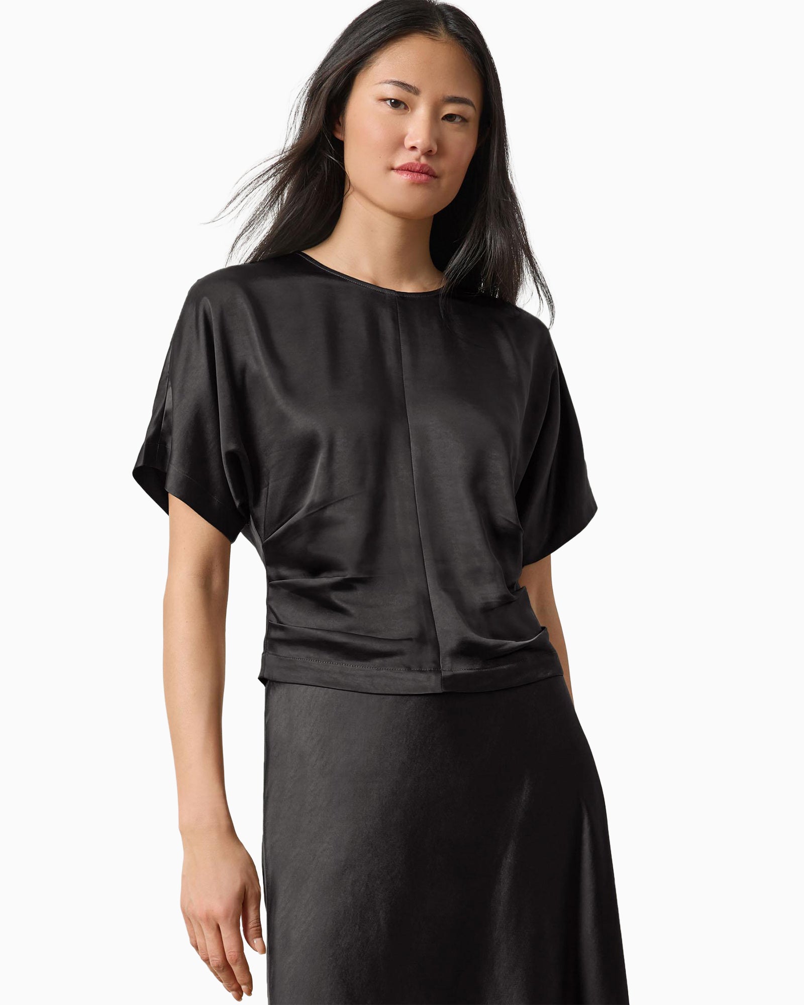 Satin Dolman Short Sleeve Top Black
