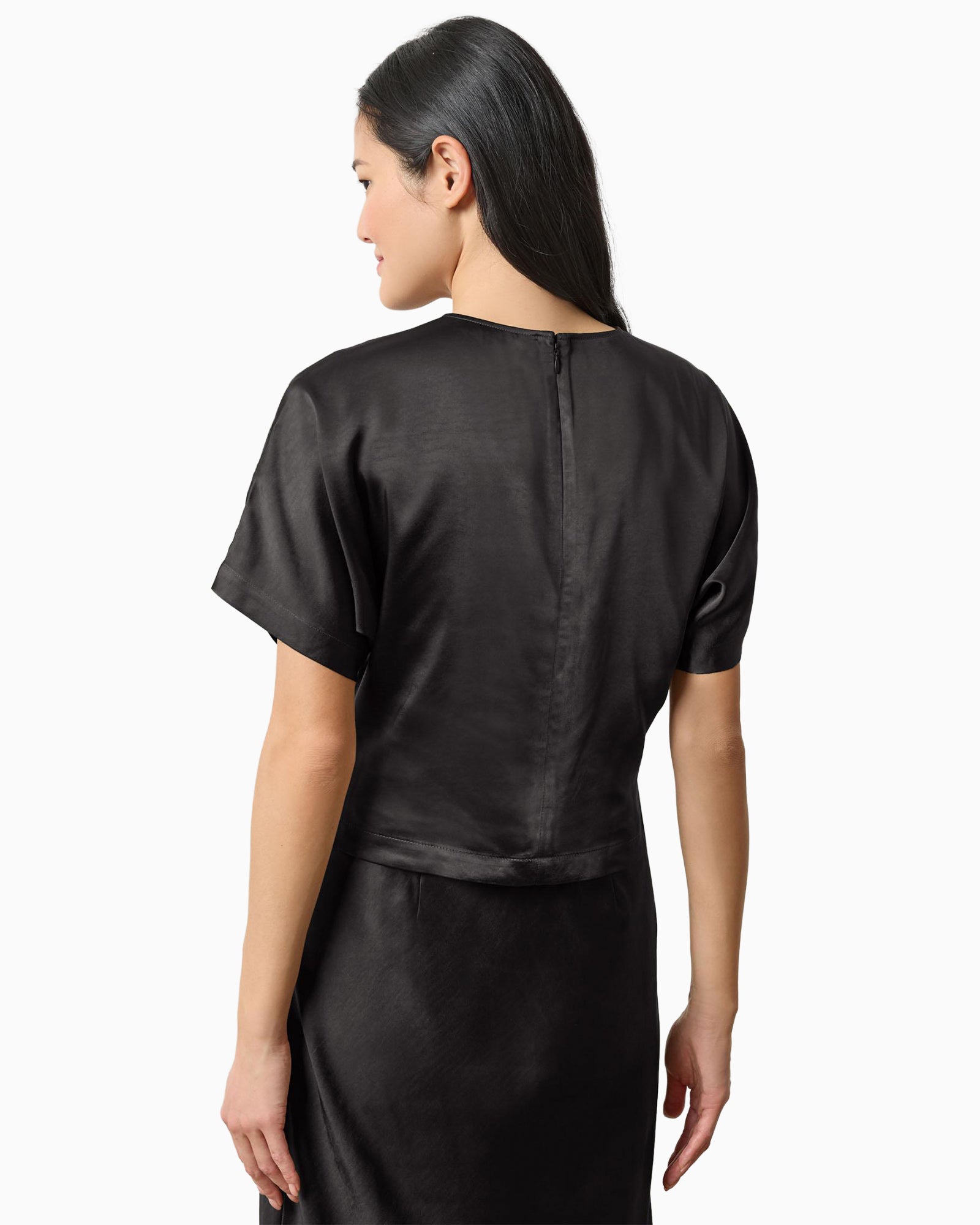 Satin Dolman Short Sleeve Top Black