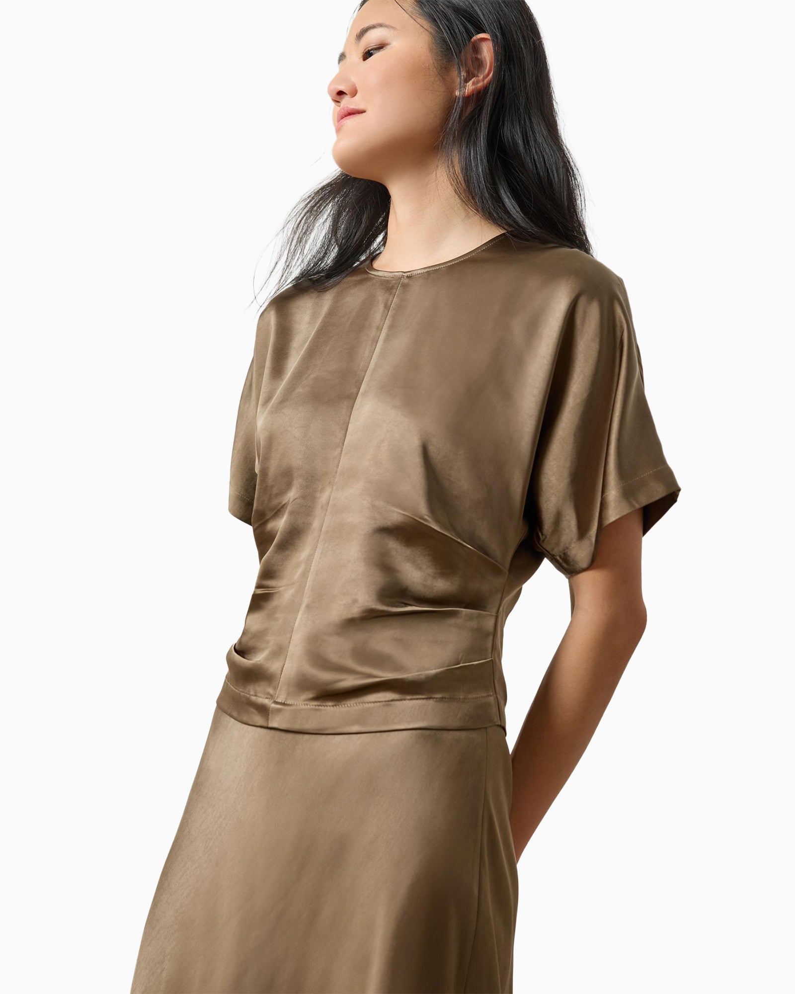 Satin Dolman Short Sleeve Top Parsley