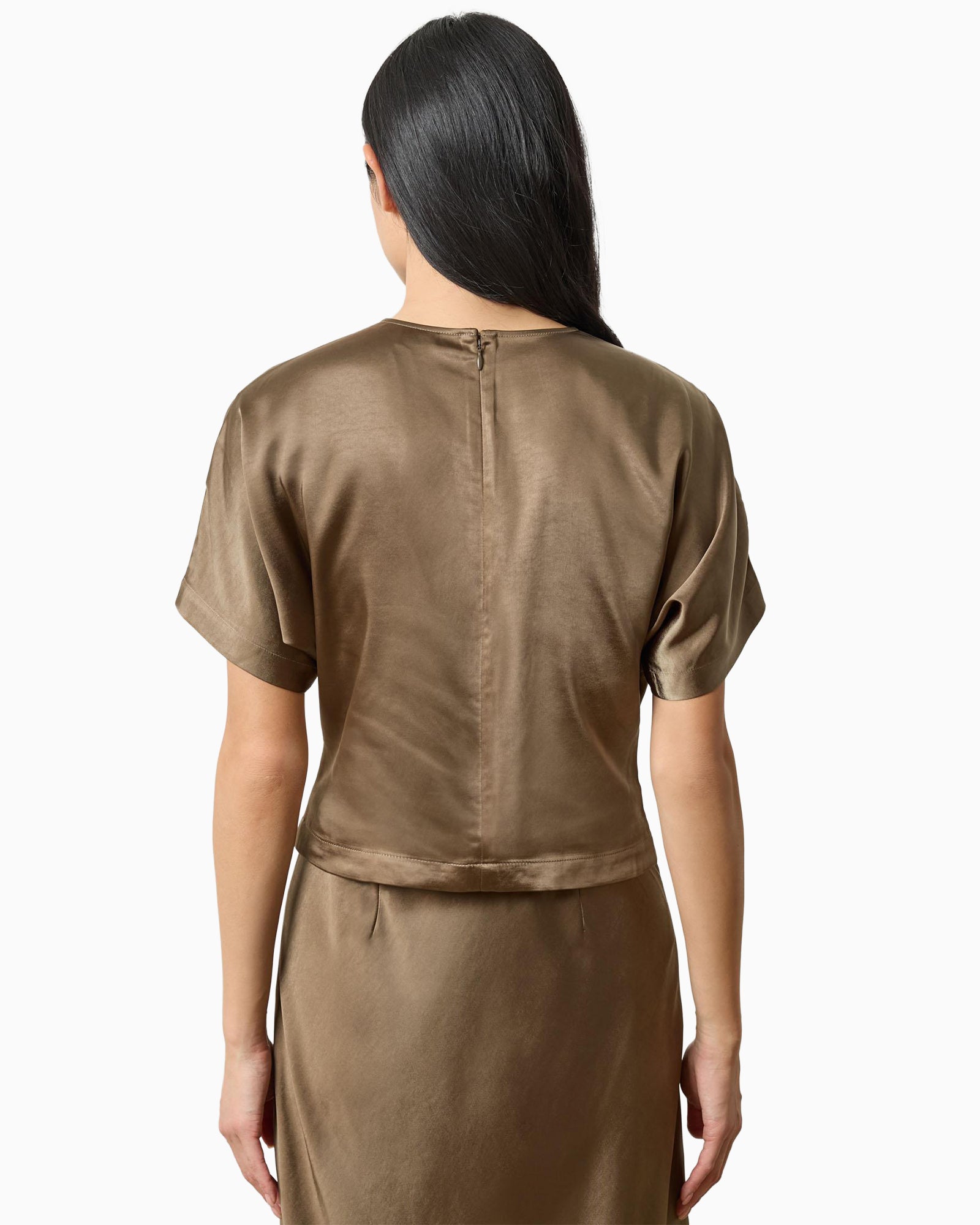 Satin Dolman Short Sleeve Top Parsley