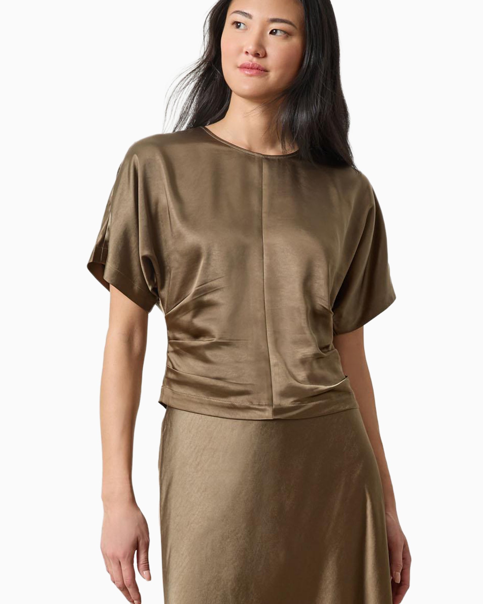 Satin Dolman Short Sleeve Top Parsley
