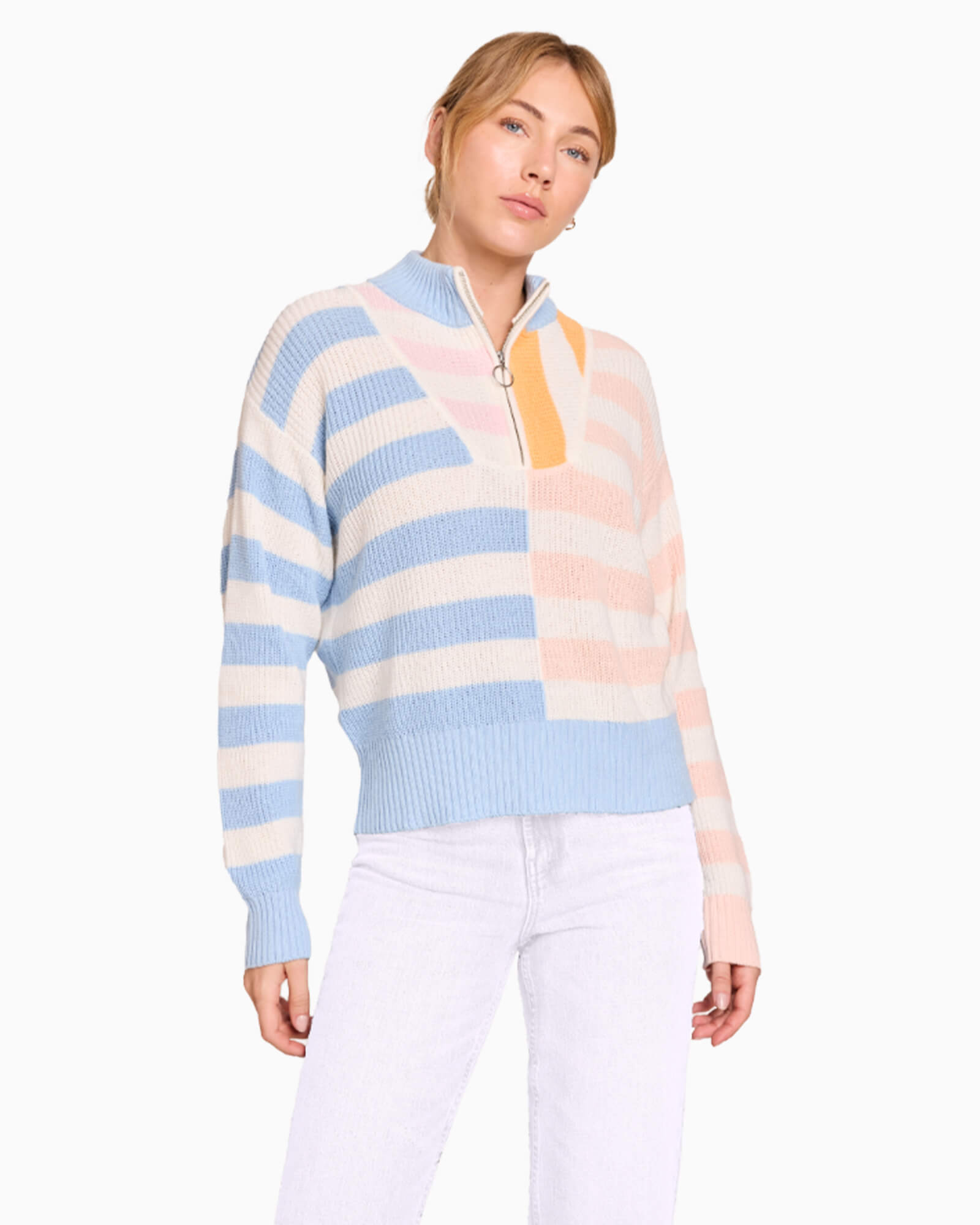 Mixed Stripe Half Zip
