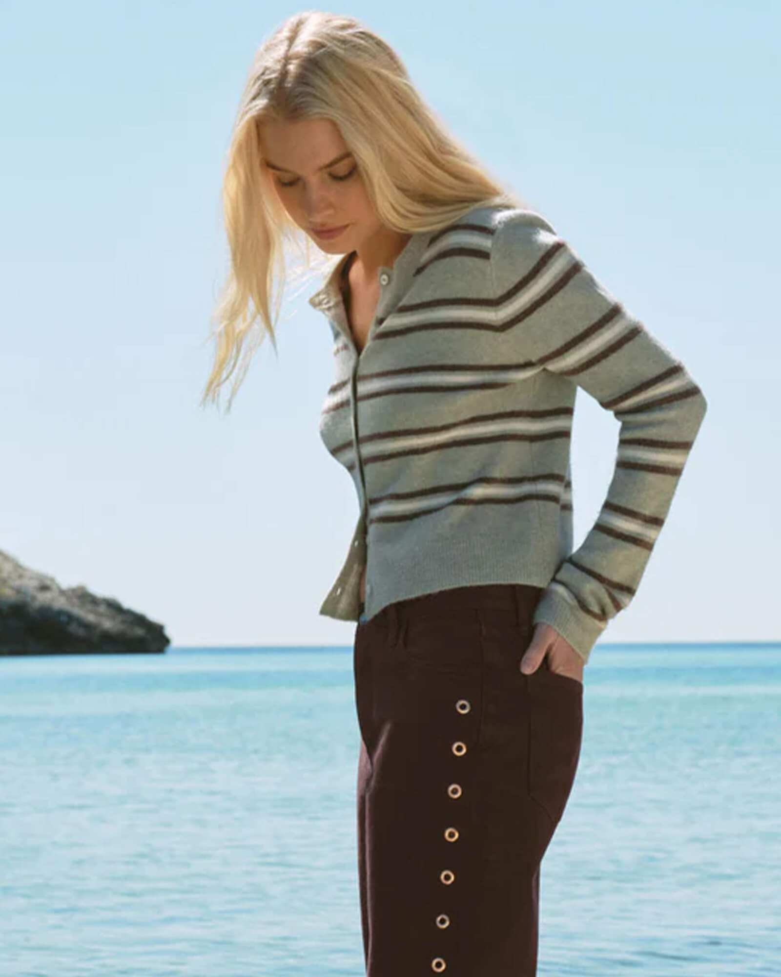 Medina Cozy Stripe Cardigan Aqua Cloud
