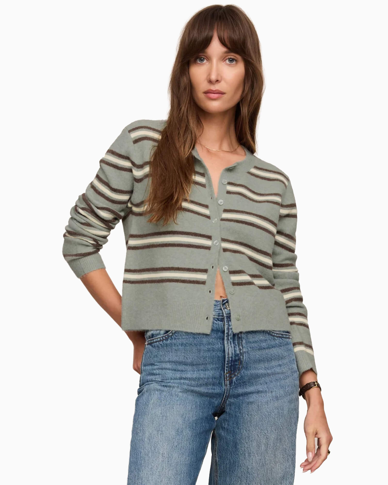 Medina Cozy Stripe Cardigan Aqua Cloud