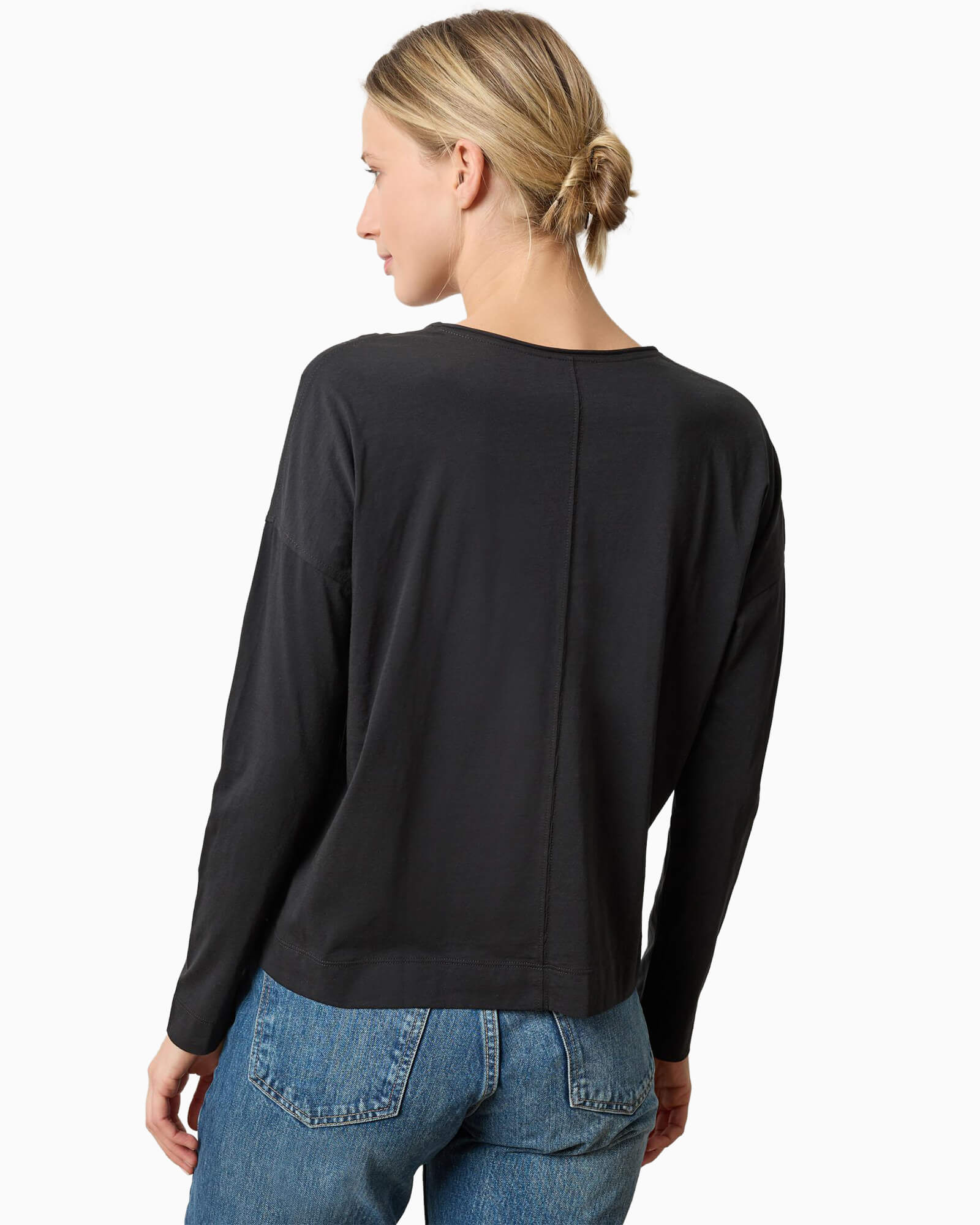 Long Sleeve Cut Edge V-Neck Black