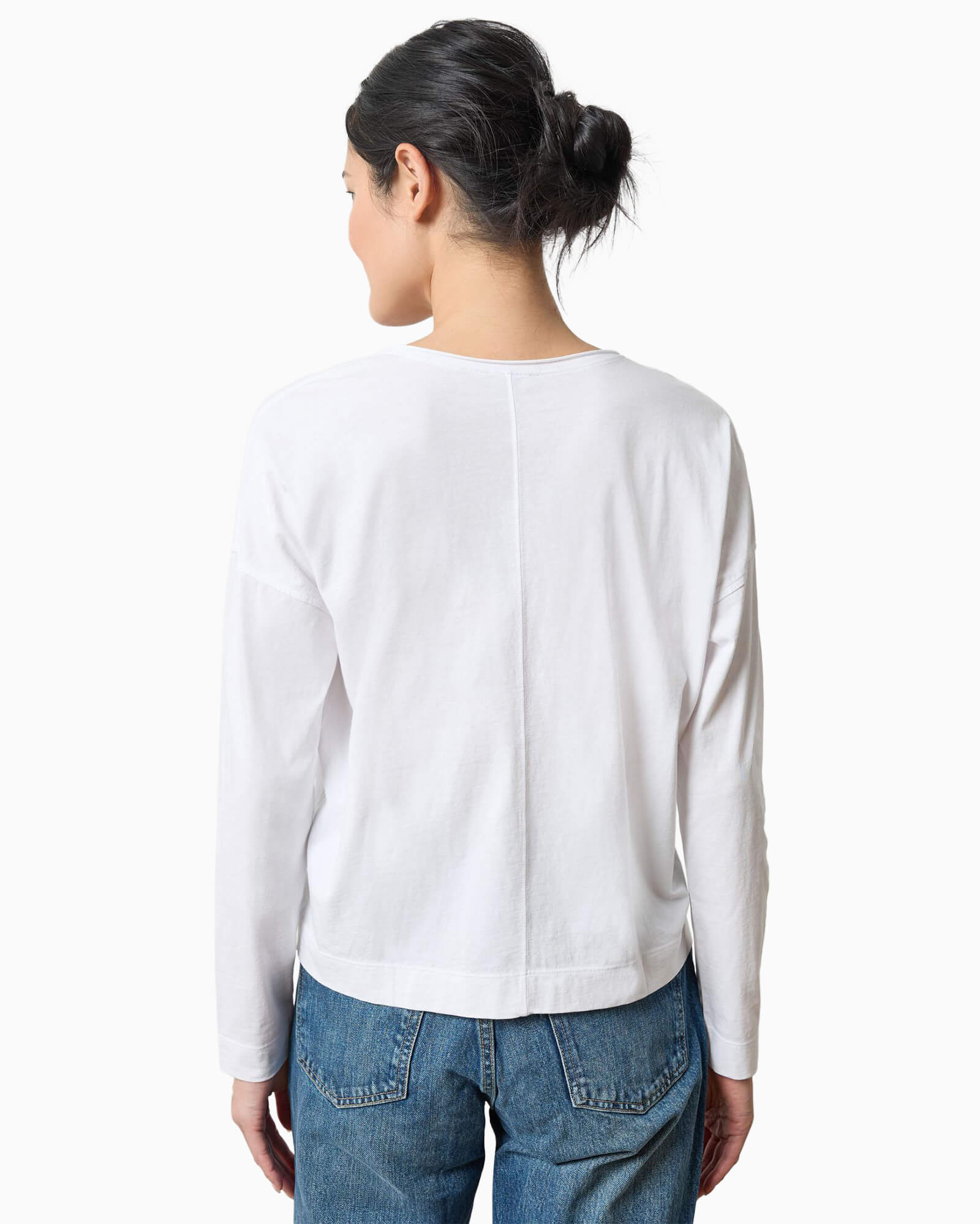 Long Sleeve Cut Edge V-Neck White