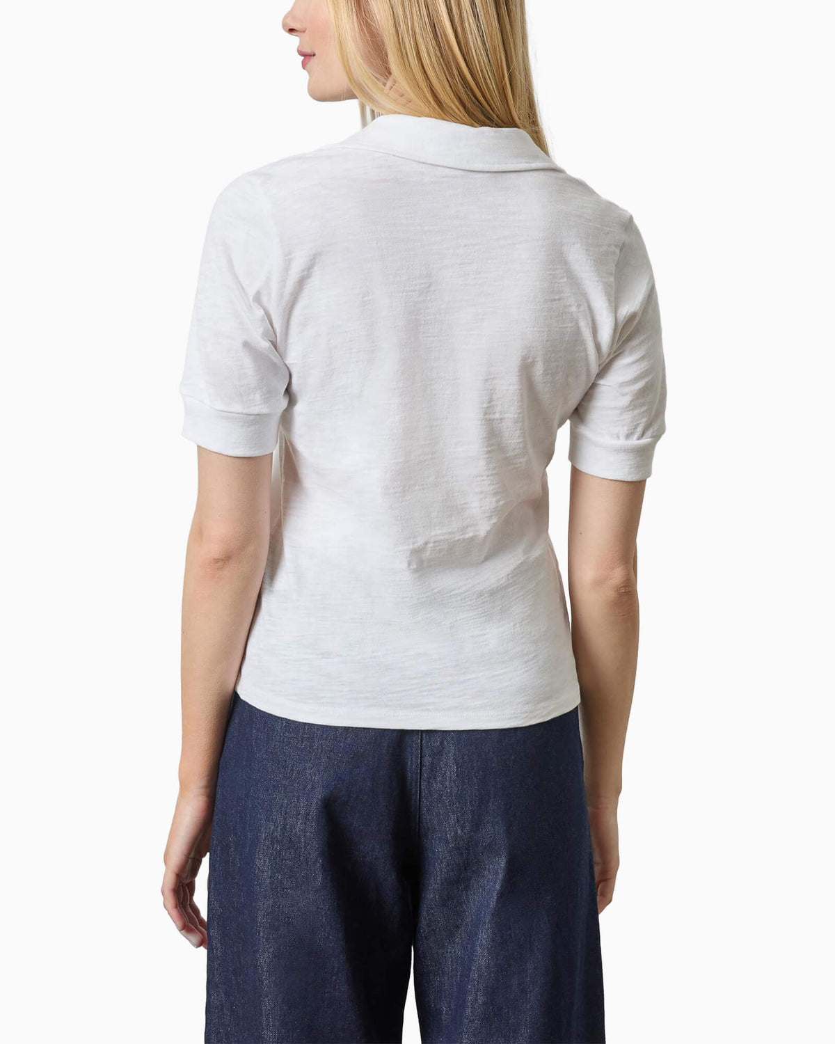 Elbow Sleeve Collared Split Neck