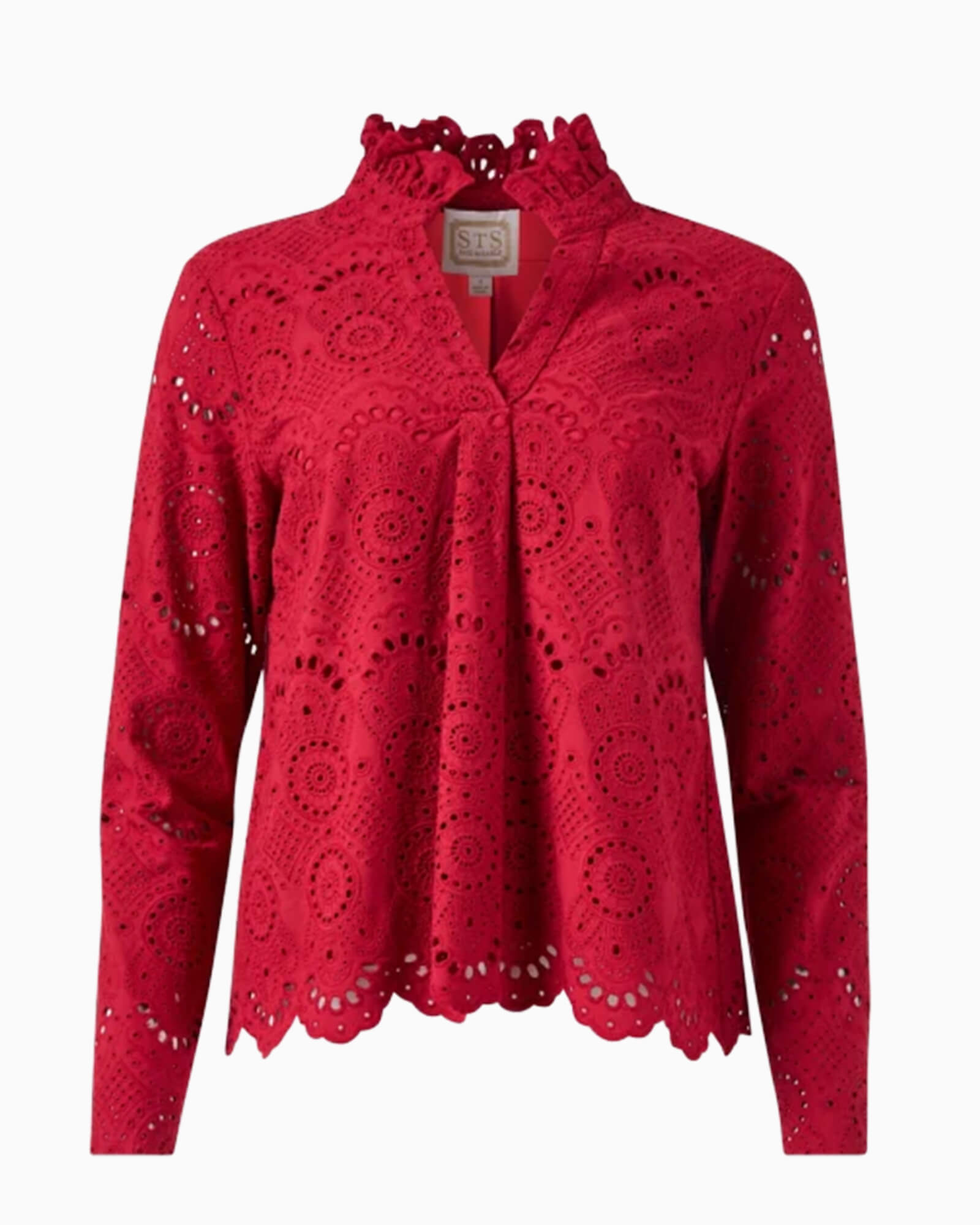 Red Eyelet Scalloped Hem Top