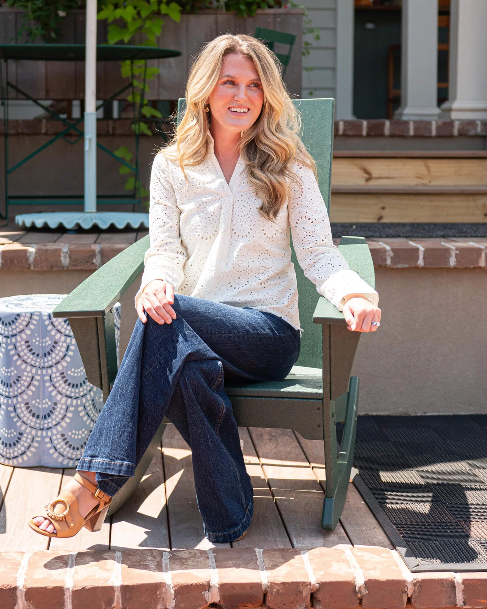Ivory Eyelet Scalloped Hem Top