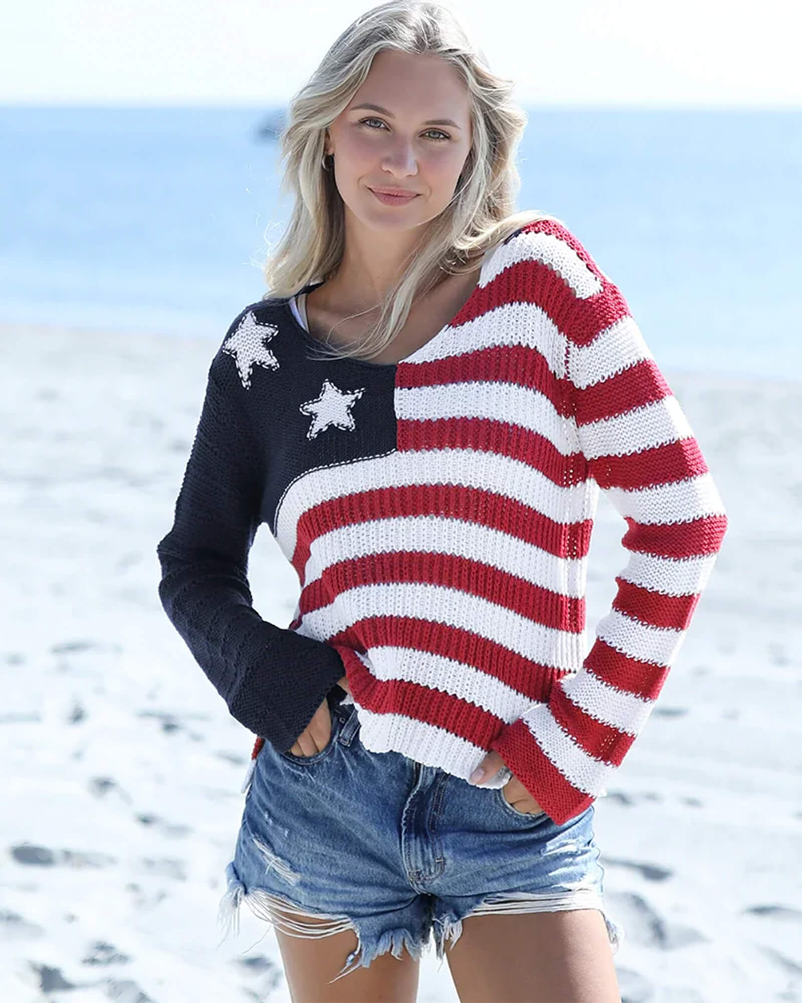 Crochet Flag Cotton V-Neck