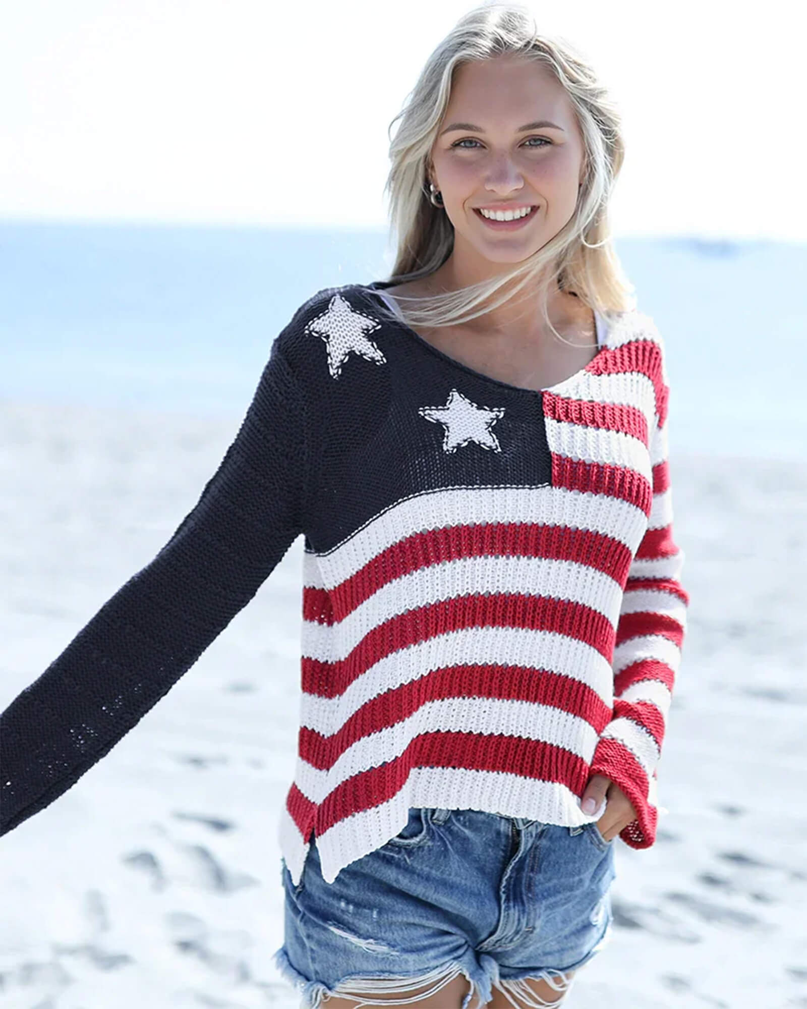 Crochet Flag Cotton V-Neck