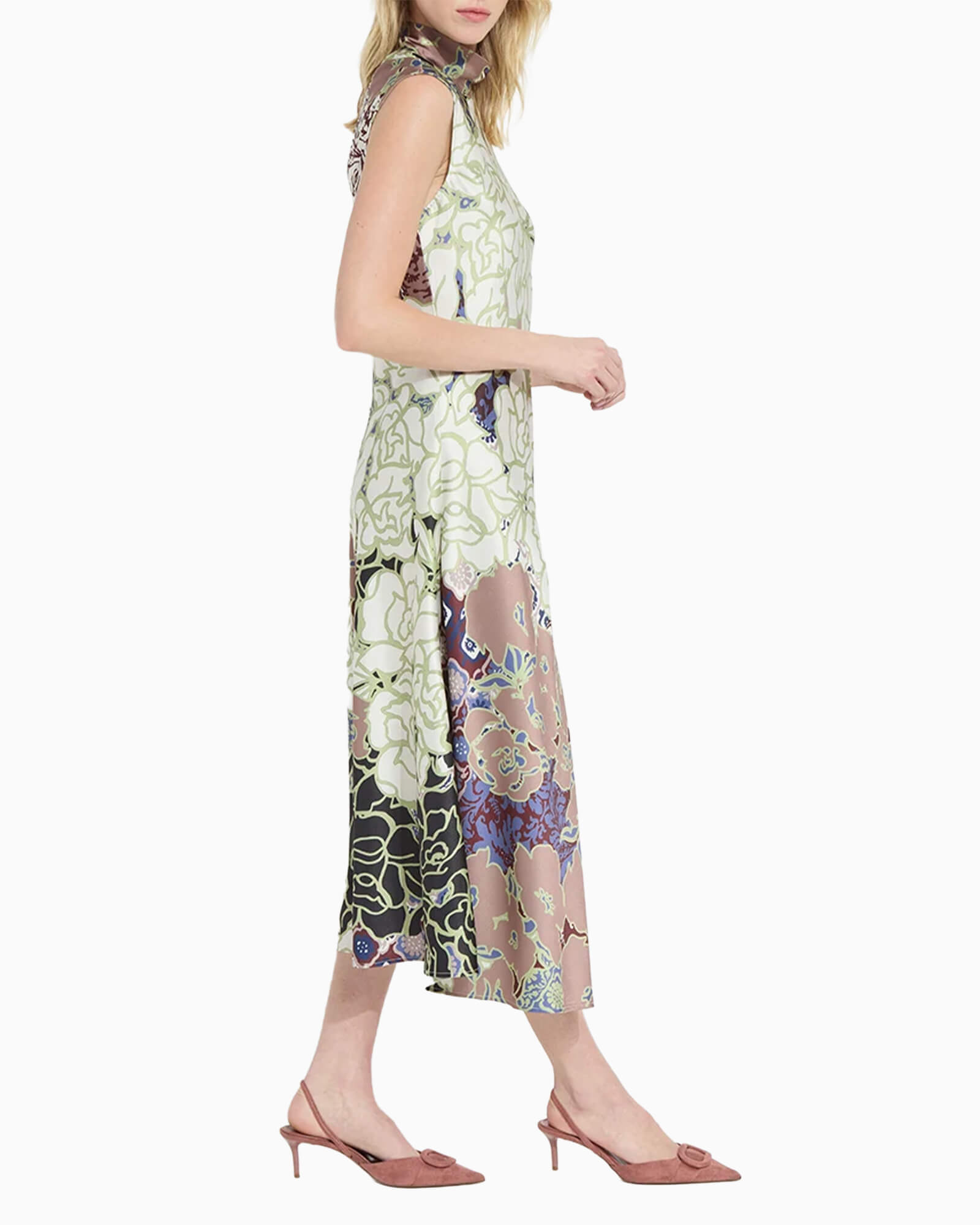 Flora Mock Neck Bias Cut Midi Dress