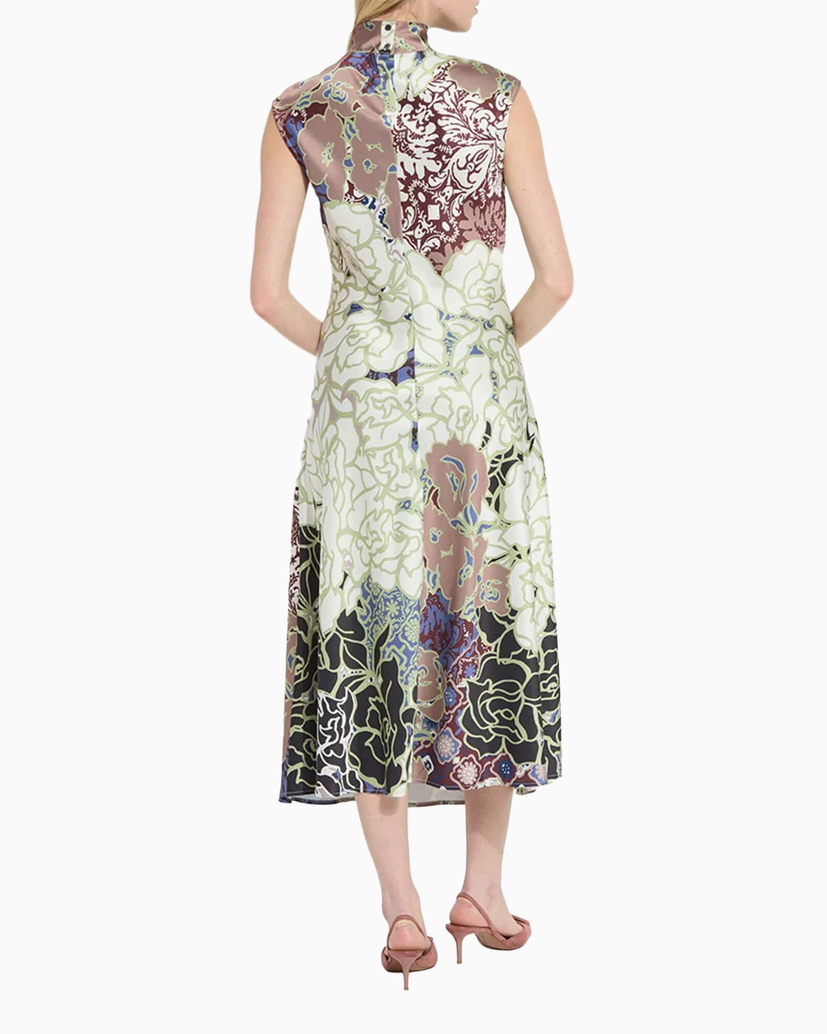 Flora Mock Neck Bias Cut Midi Dress