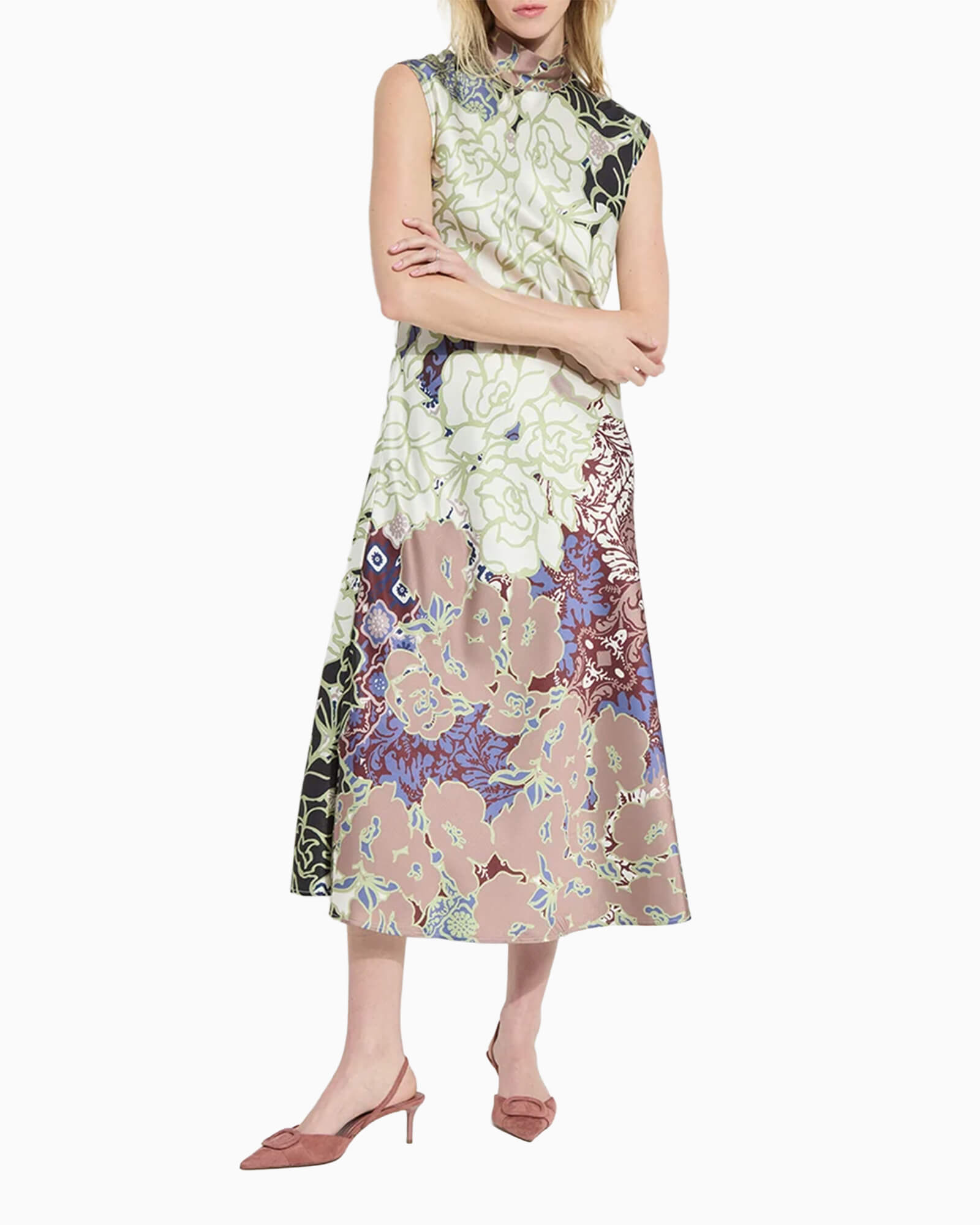 Flora Mock Neck Bias Cut Midi Dress