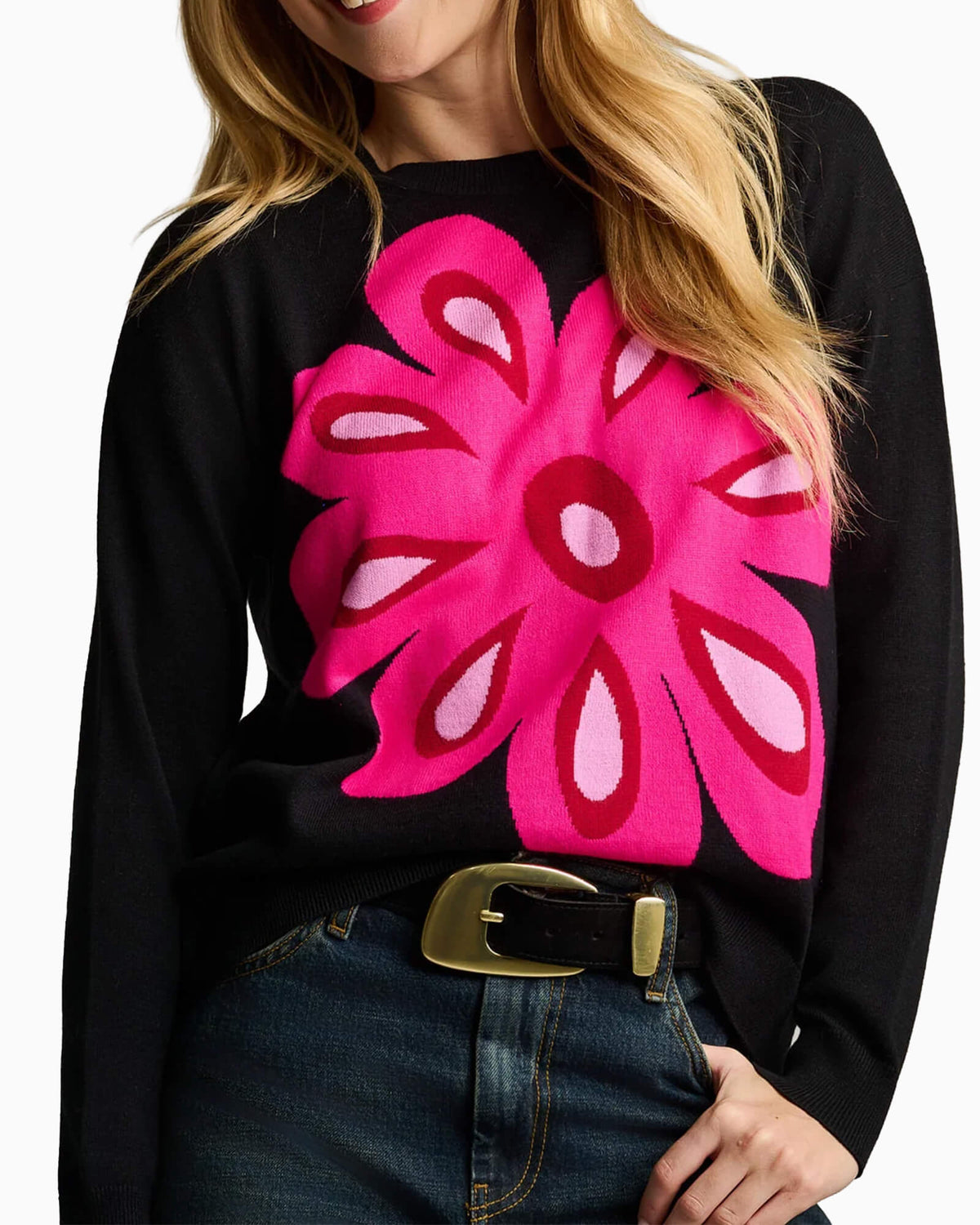 Flower Power Cotton Sweater Black