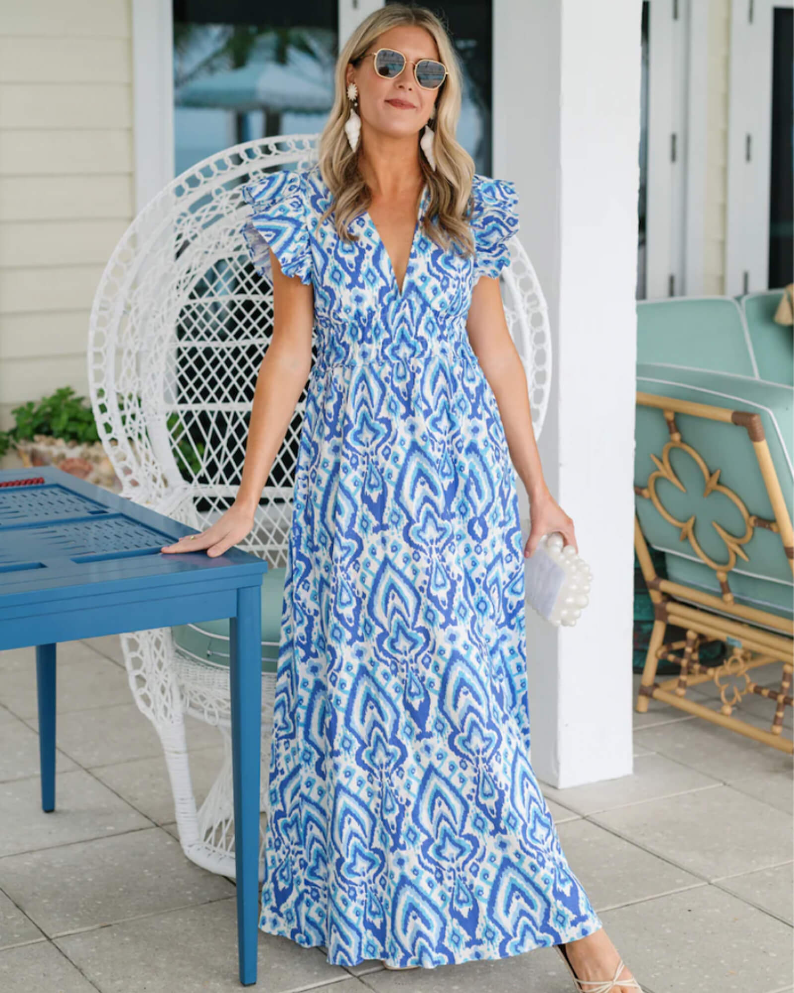 Sail To Sable Flutter Sleeve Maxi Dress Medallion Print - Purple Poppy