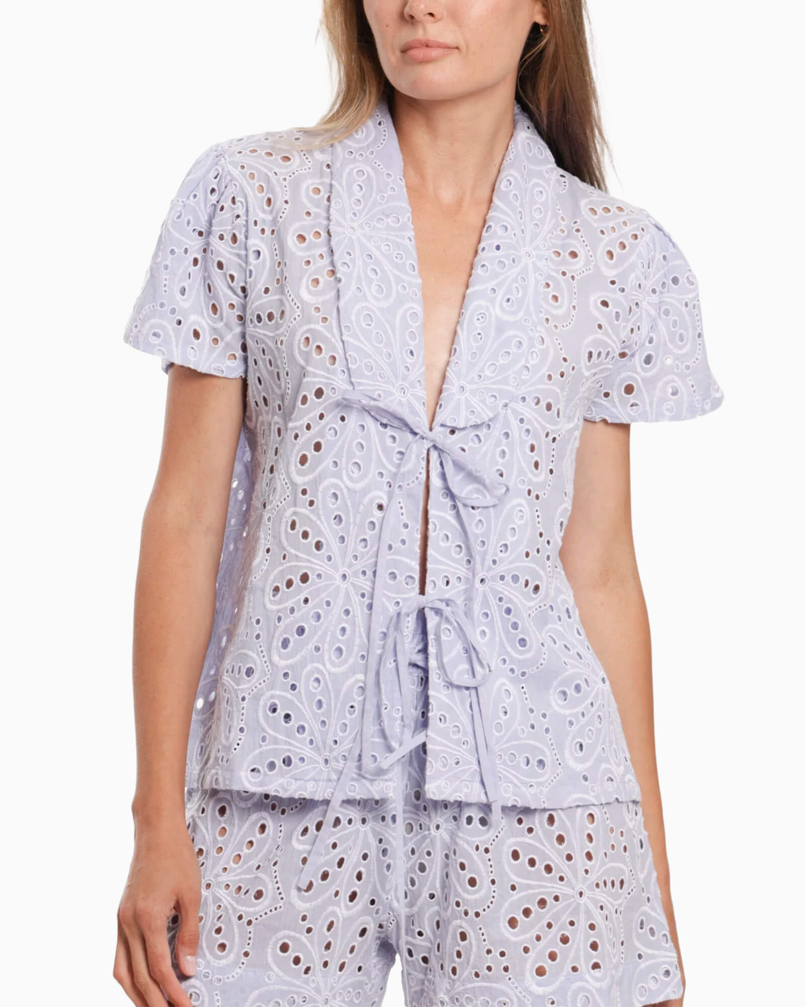 Gala Top Blue Eyelet - Purple Poppy