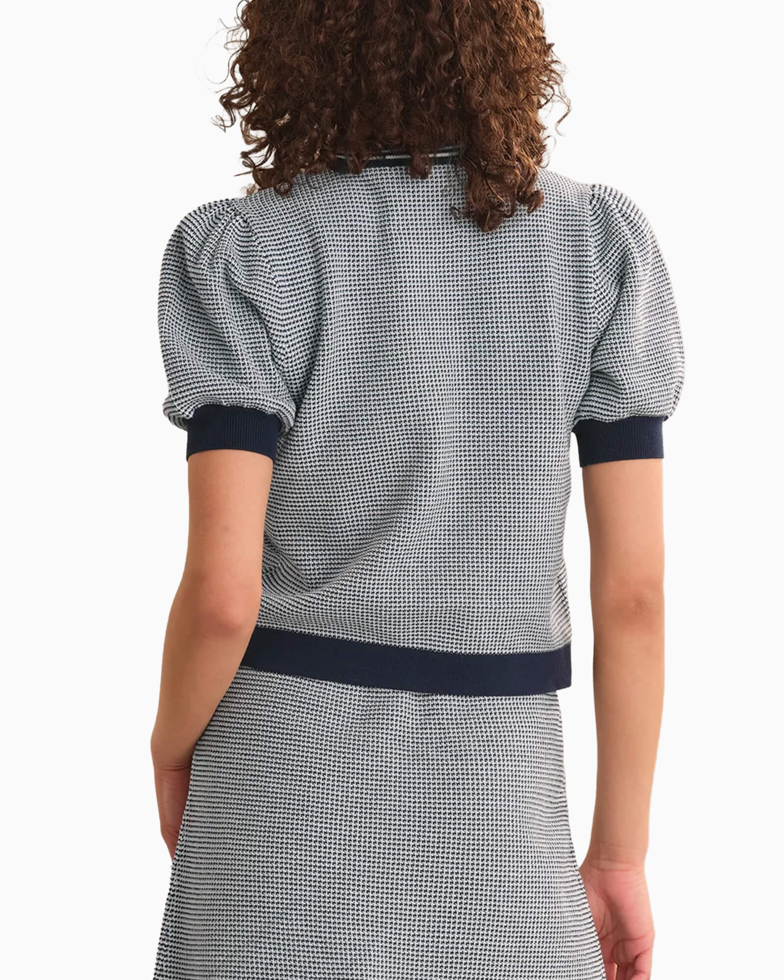 Grayson Tweed Like Puff Sleeve Henley