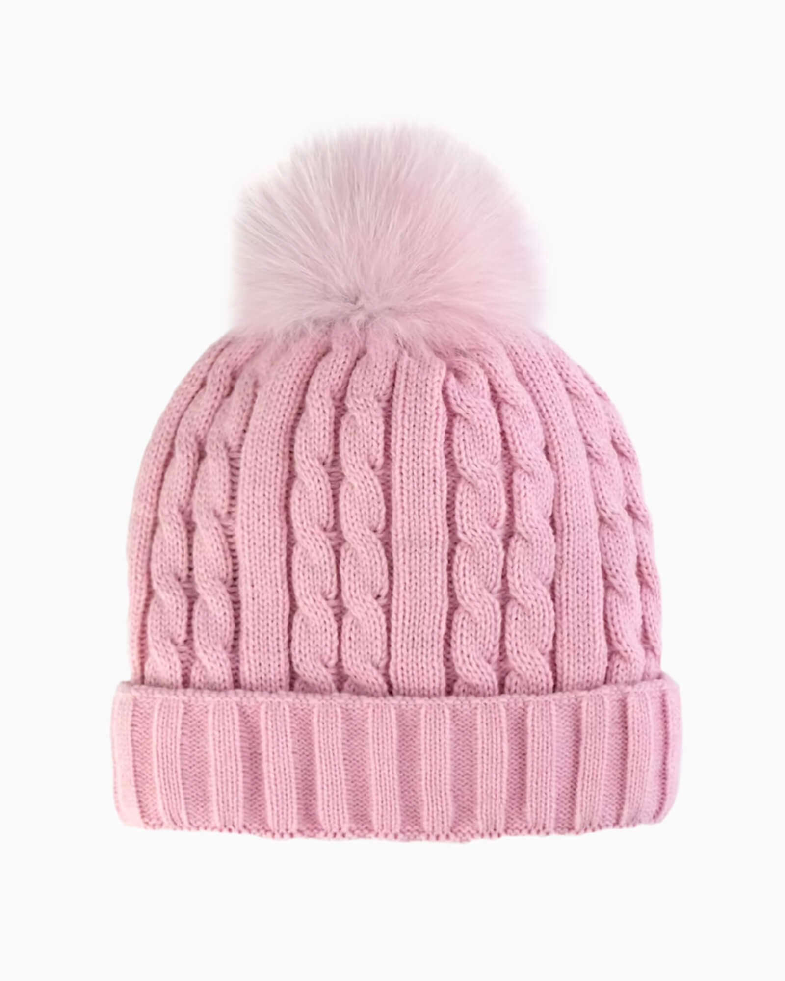 Cable Knit Fleece Lined Beanie Soft Pink