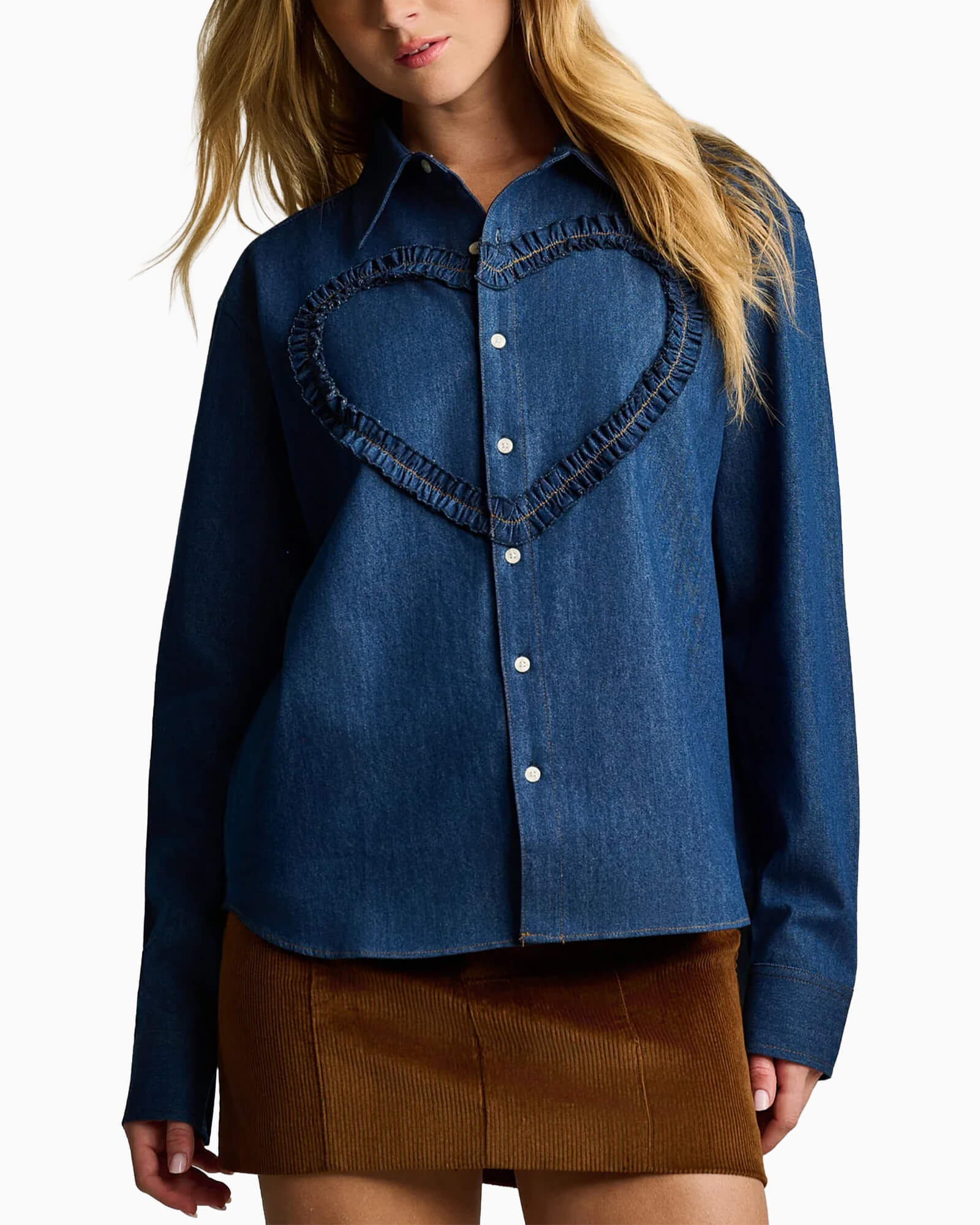Ruffled Up Woven Denim Top
