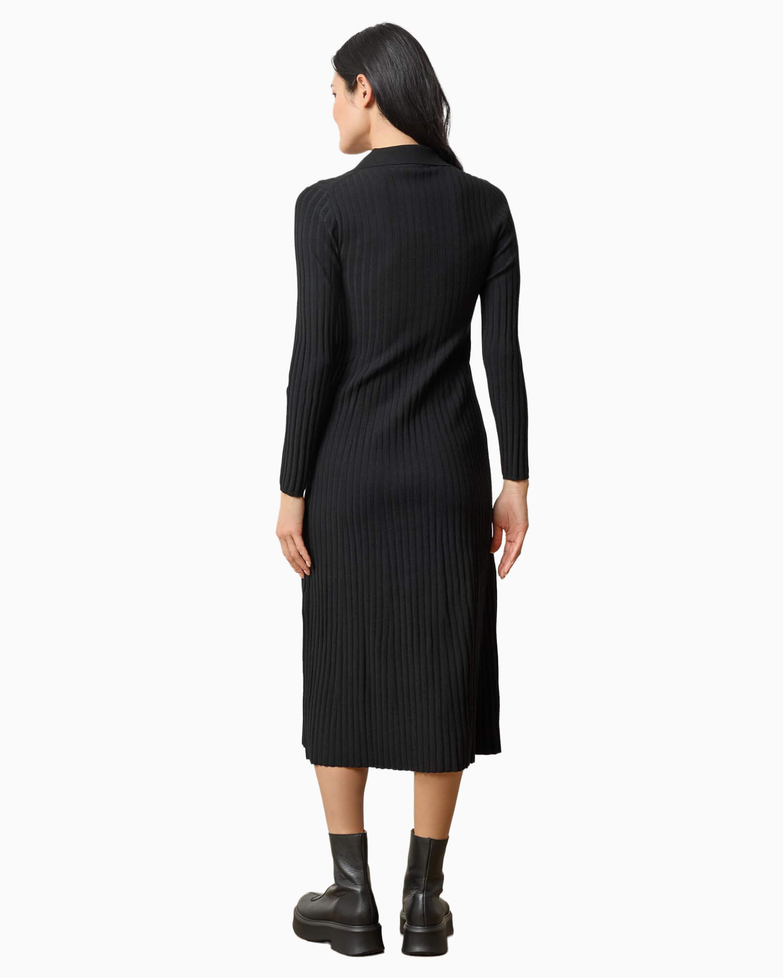 Long Sleeve Rib Henley Dress Black