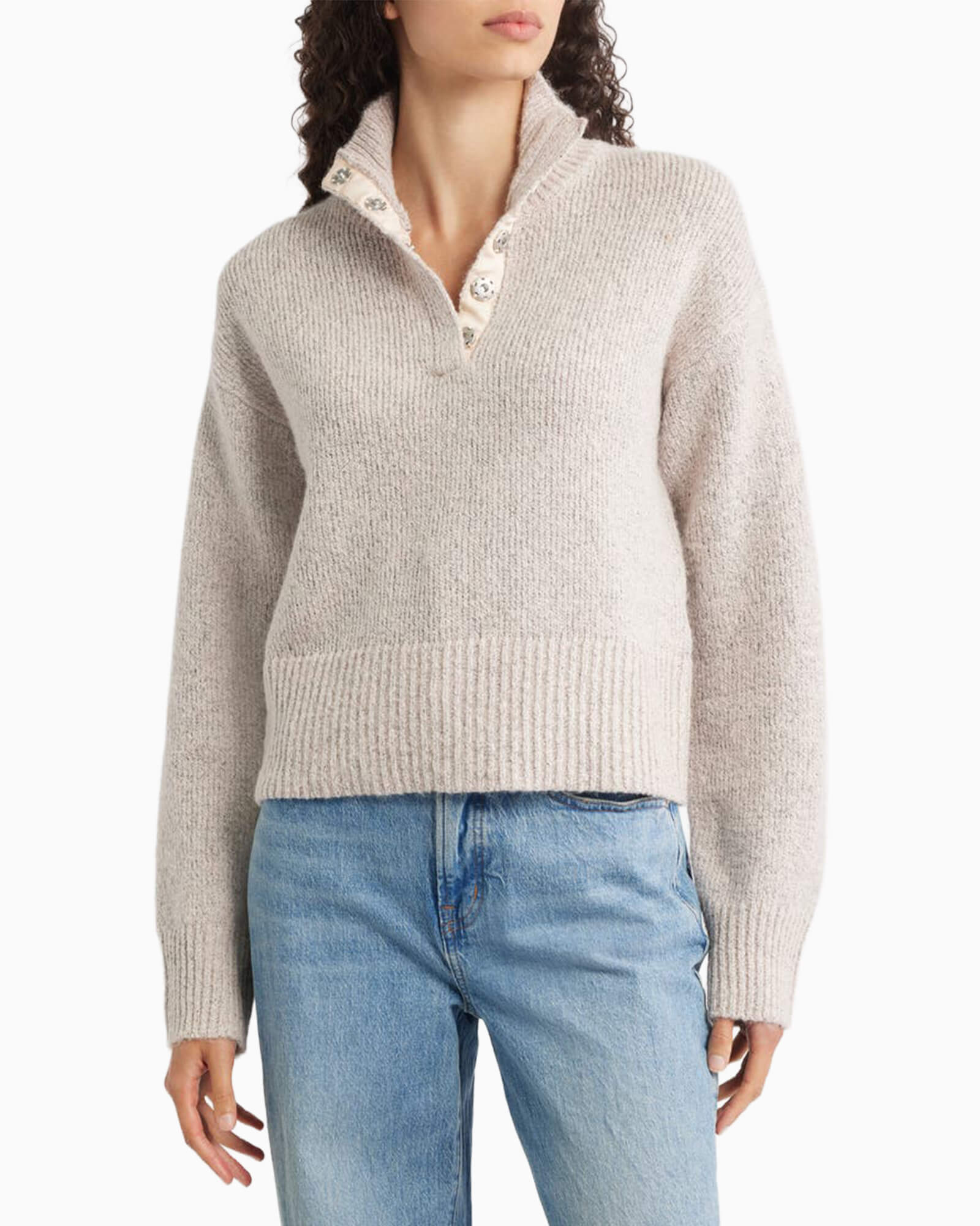 Boxy Snap Front Henley Sweater