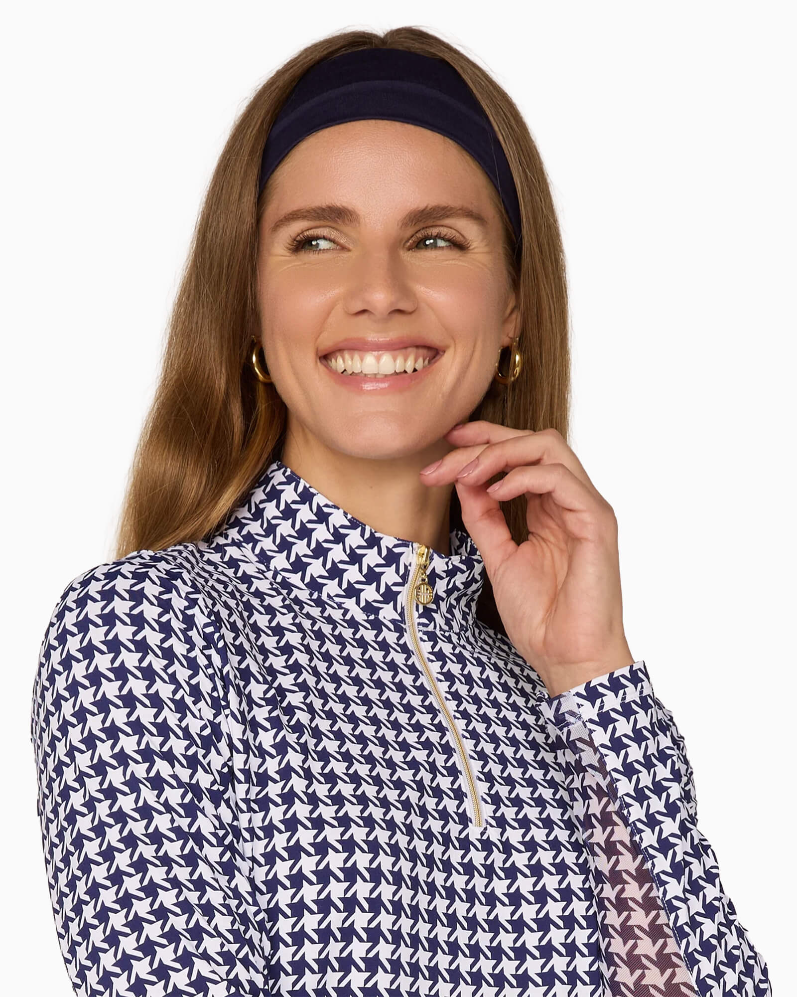 Quarter Zip Sun Protection Top Houndstooth True Navy