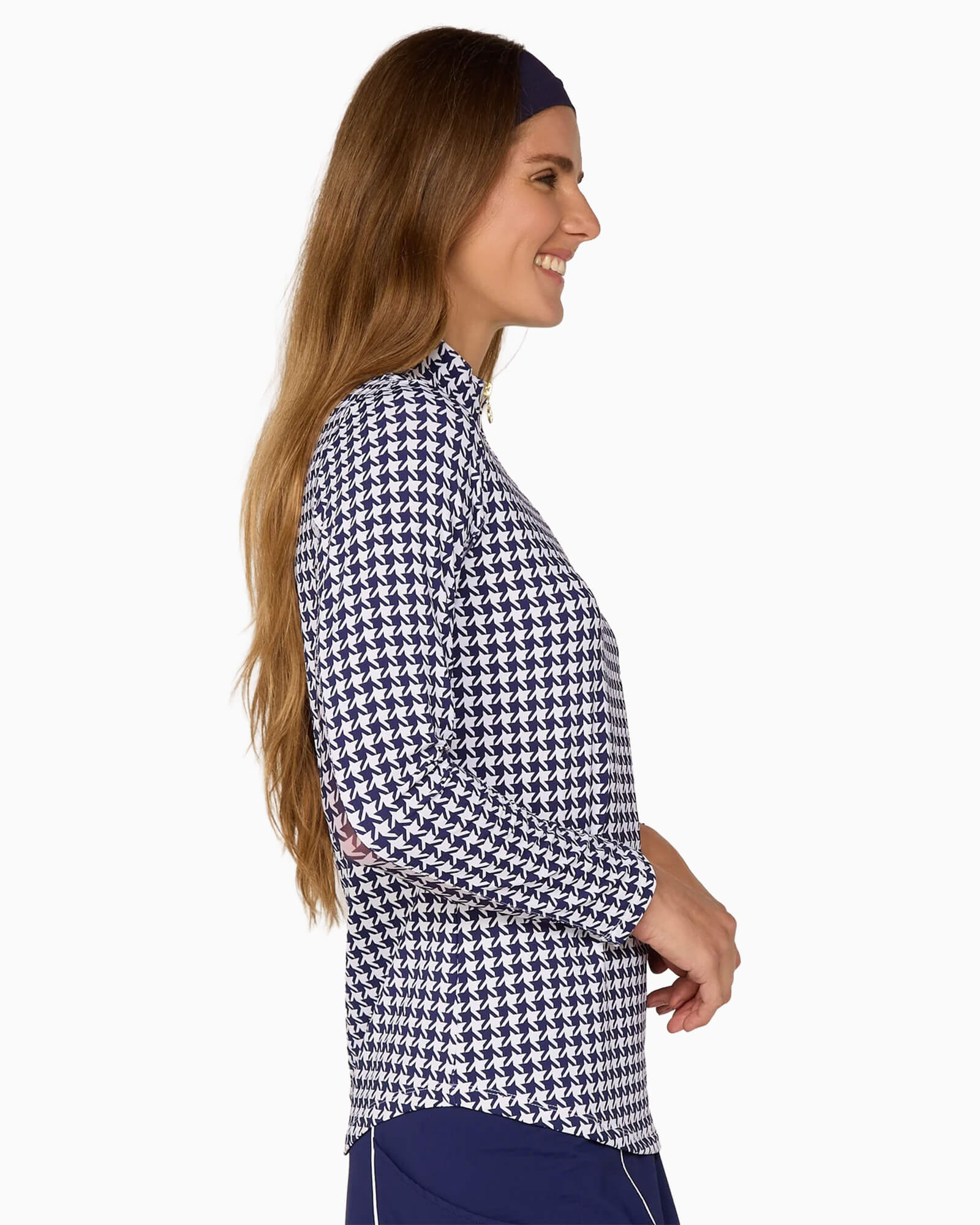 Quarter Zip Sun Protection Top Houndstooth True Navy