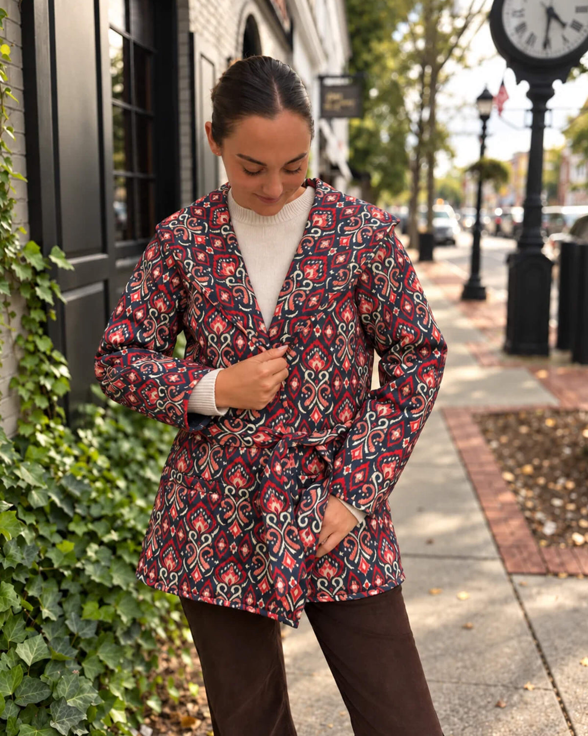 Fall Ikat Long Sleeve Wrap Coat