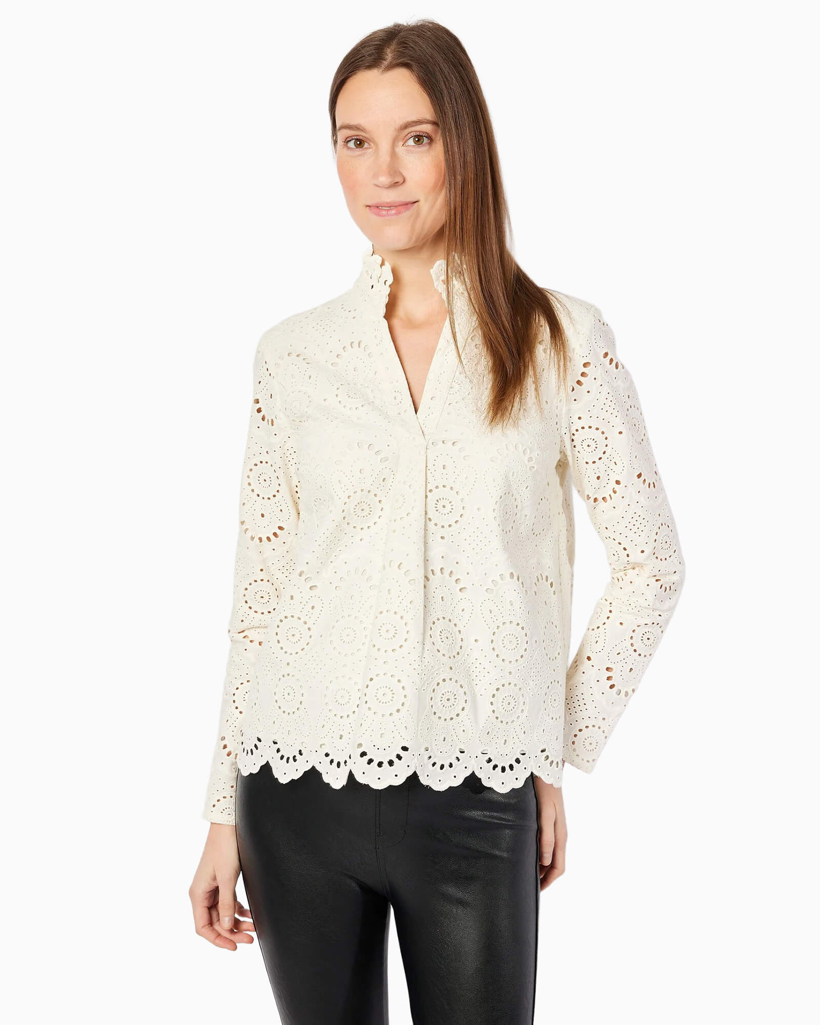 Ivory Eyelet Scalloped Hem Top