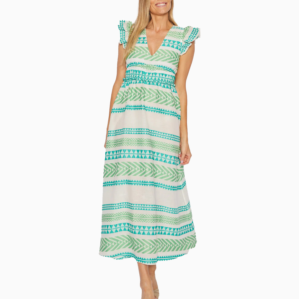 chinese dress ladies Flutter Sleeve Beaded Wrap Dress In Aqua Dust main image 1