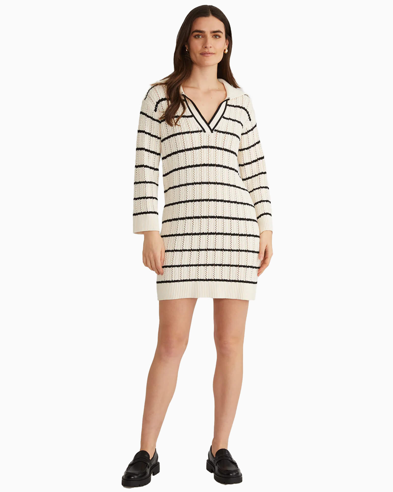 525 America Jade Pointelle Stripe Polo Mini Dress