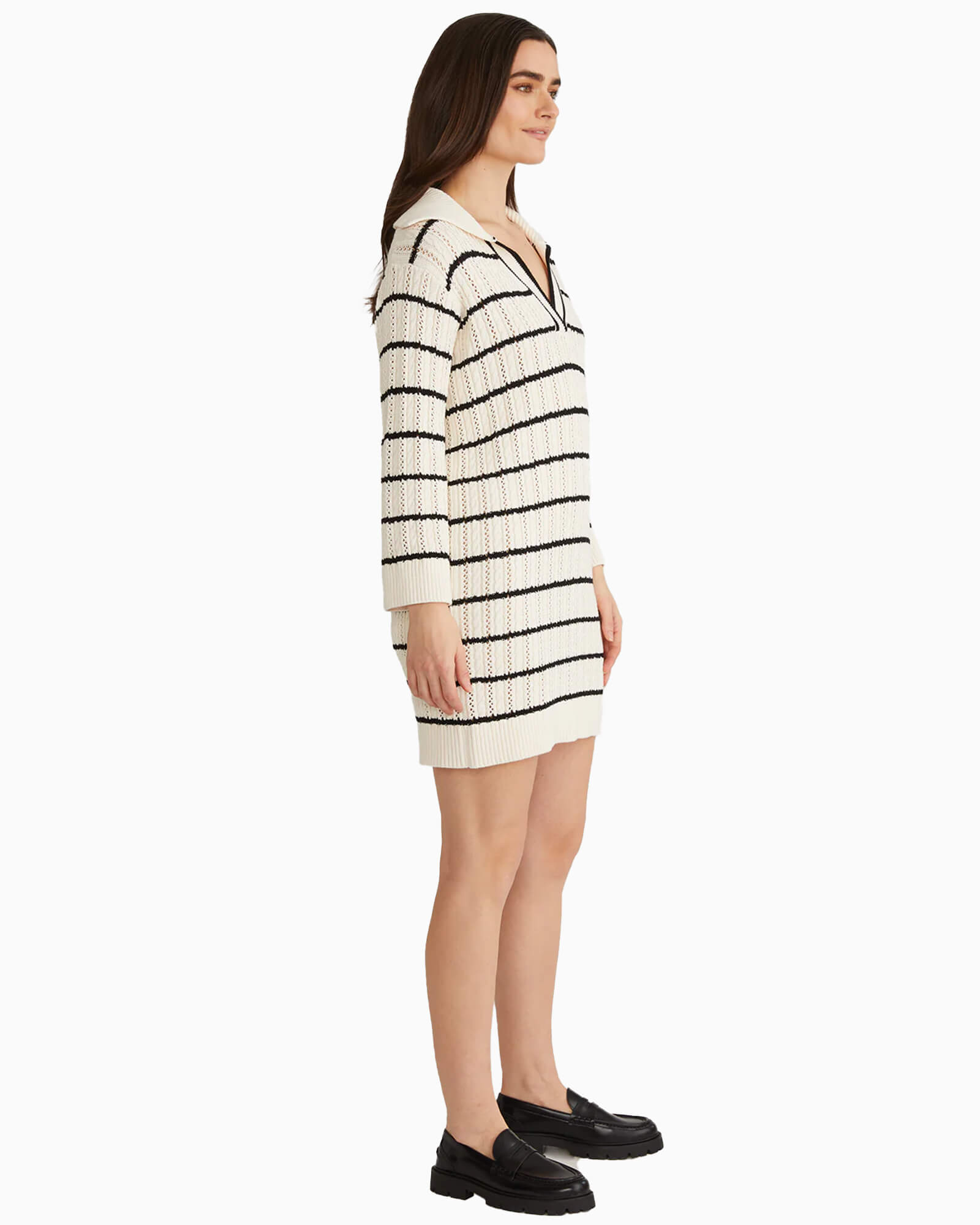 525 America Jade Pointelle Stripe Polo Mini Dress