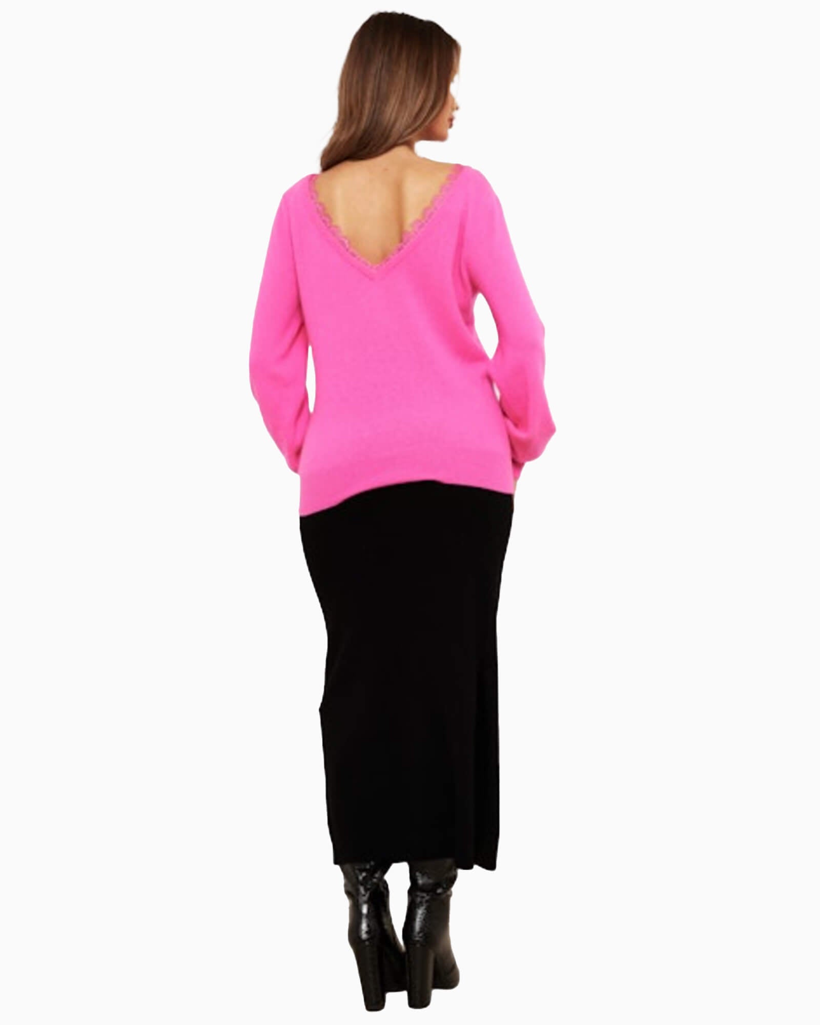 Brodie Lace Low Back Sweater Diva Pink